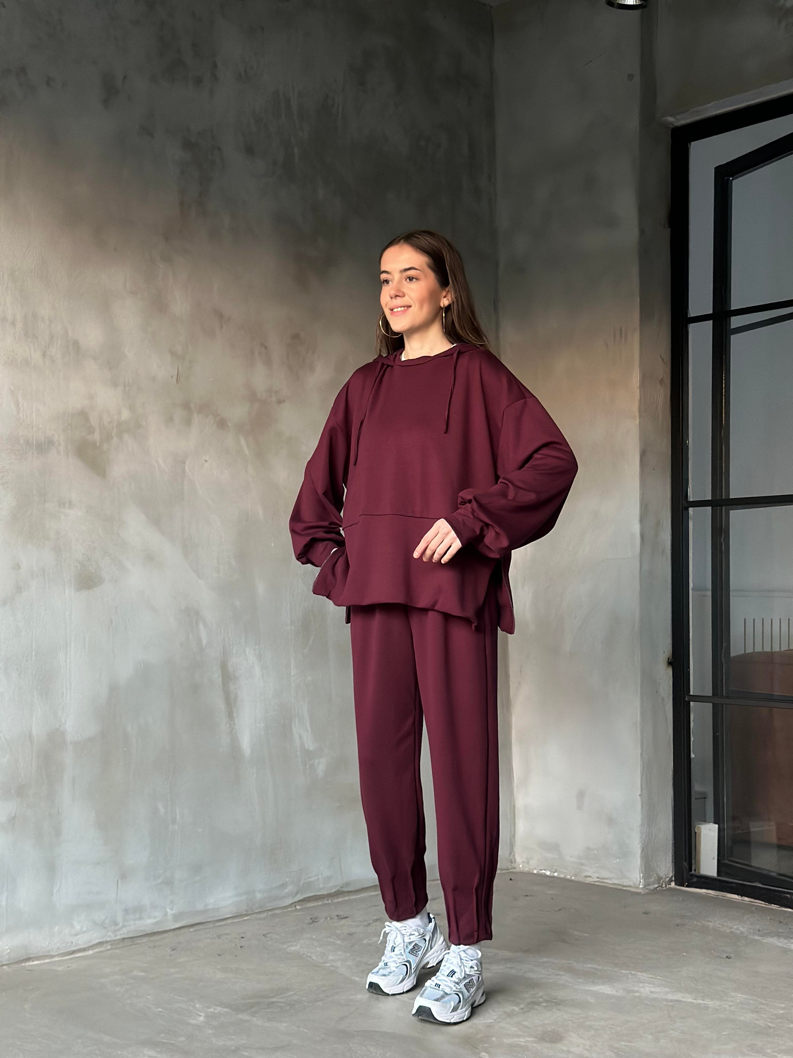 Modal Fermuar Detay Salaş Takım - Bordo - Dominatrend