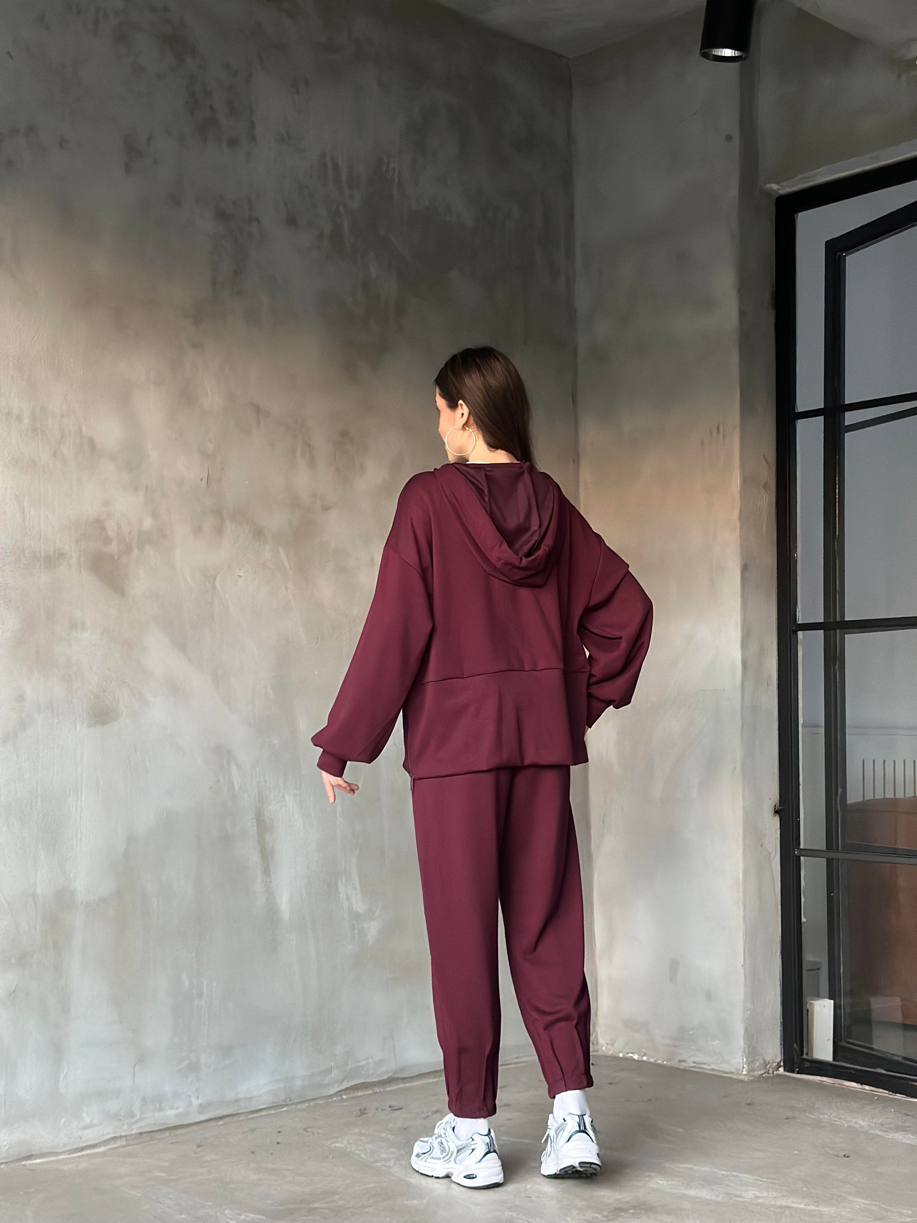 Modal Fermuar Detay Salaş Takım - Bordo - Dominatrend