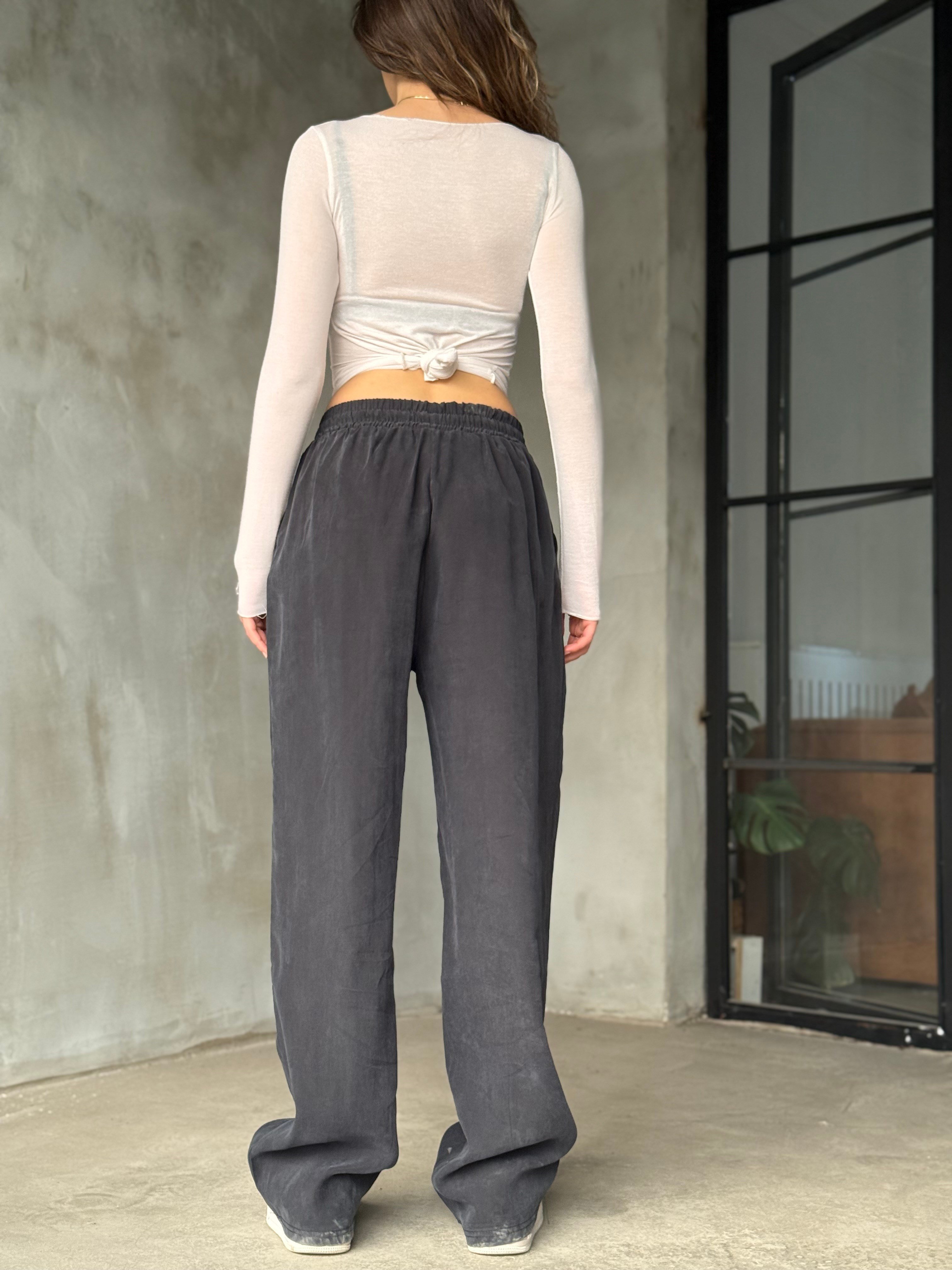 Modal Tencel Çimalı Dökümlü Pantolon - Antrasit - Dominatrend