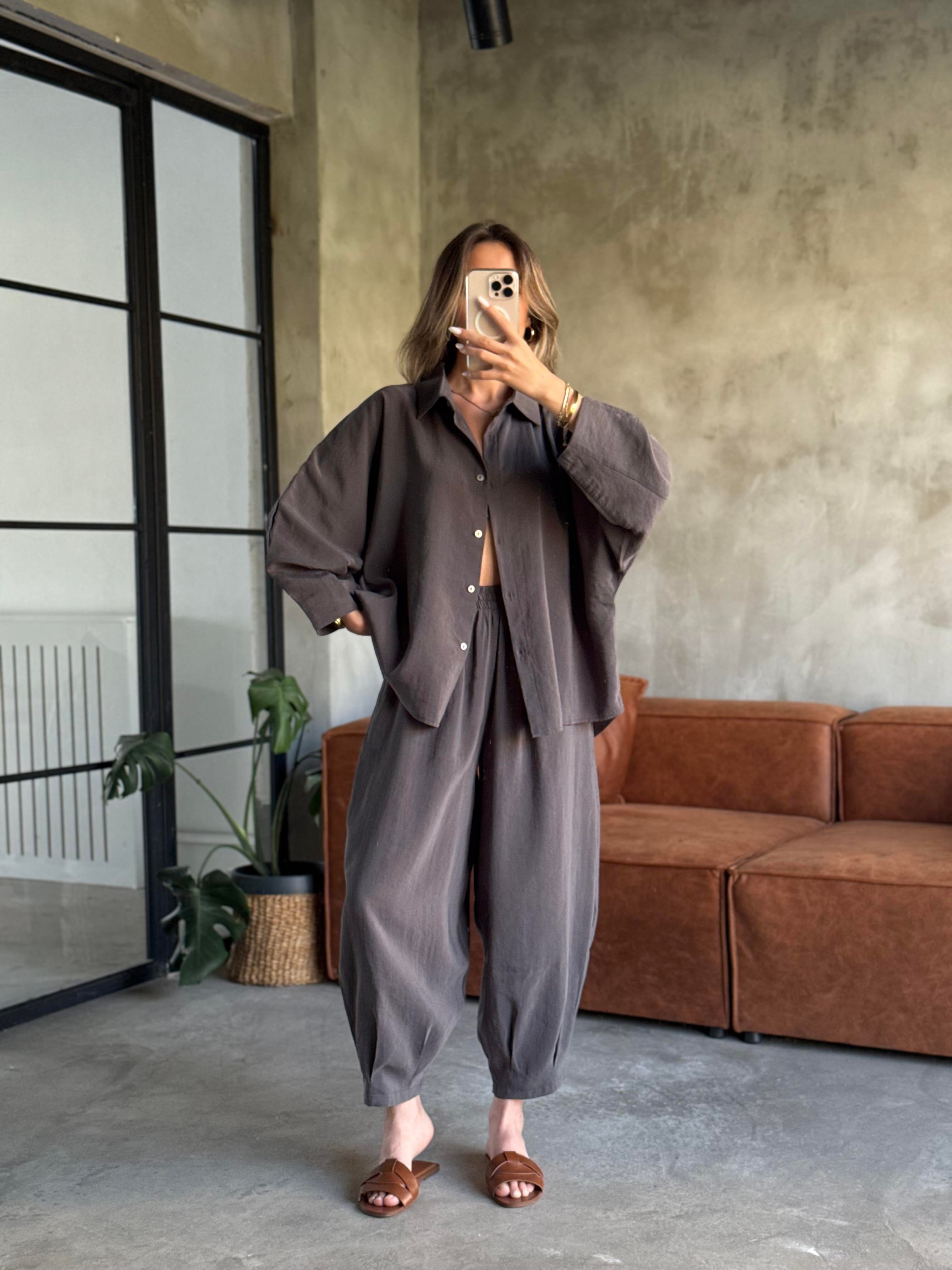 Modal Tensel Dökümlü Salaş Takım- Füme - Dominatrend