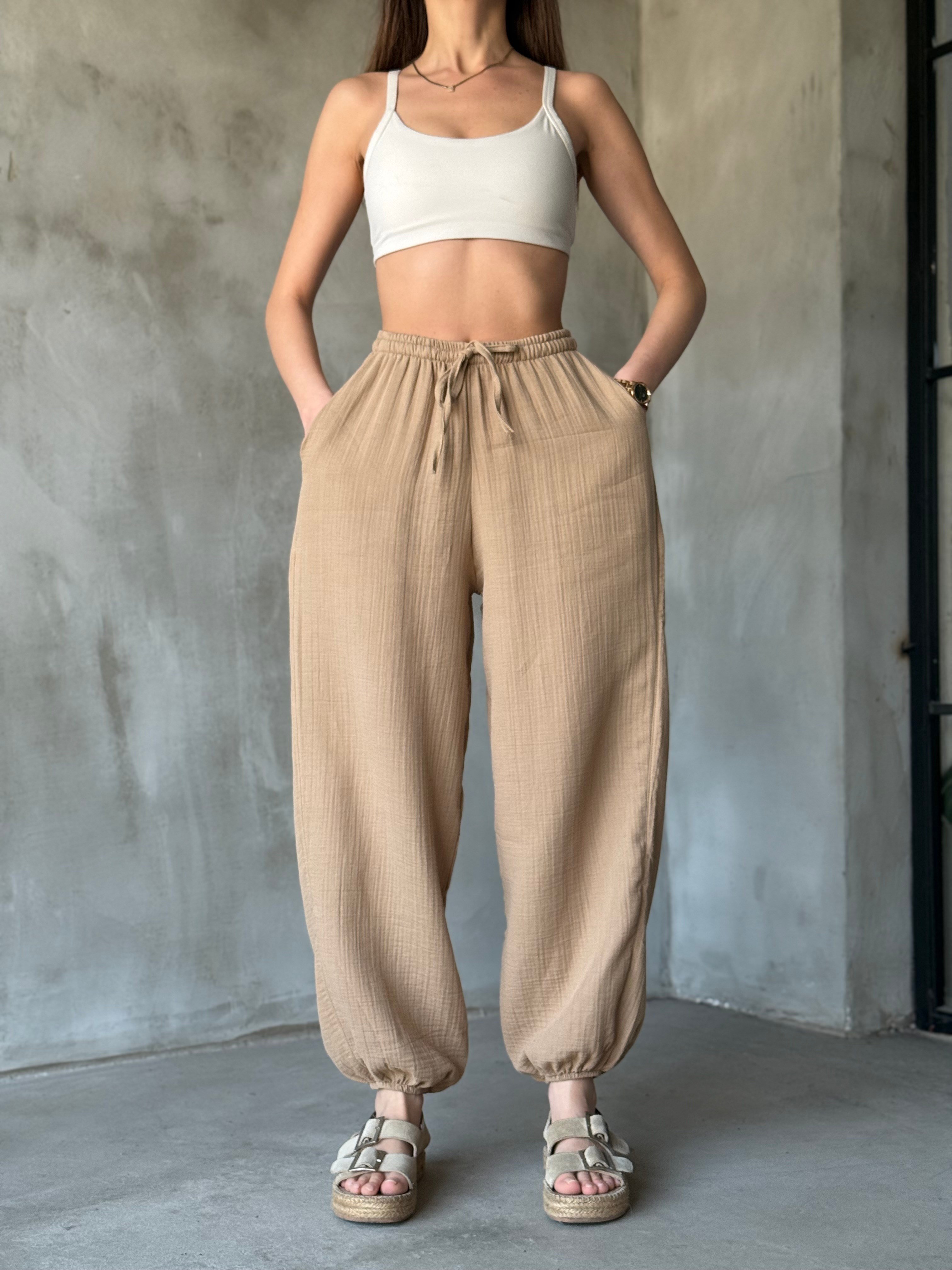 Müslin Balon Pantolon - Camel - Dominatrend