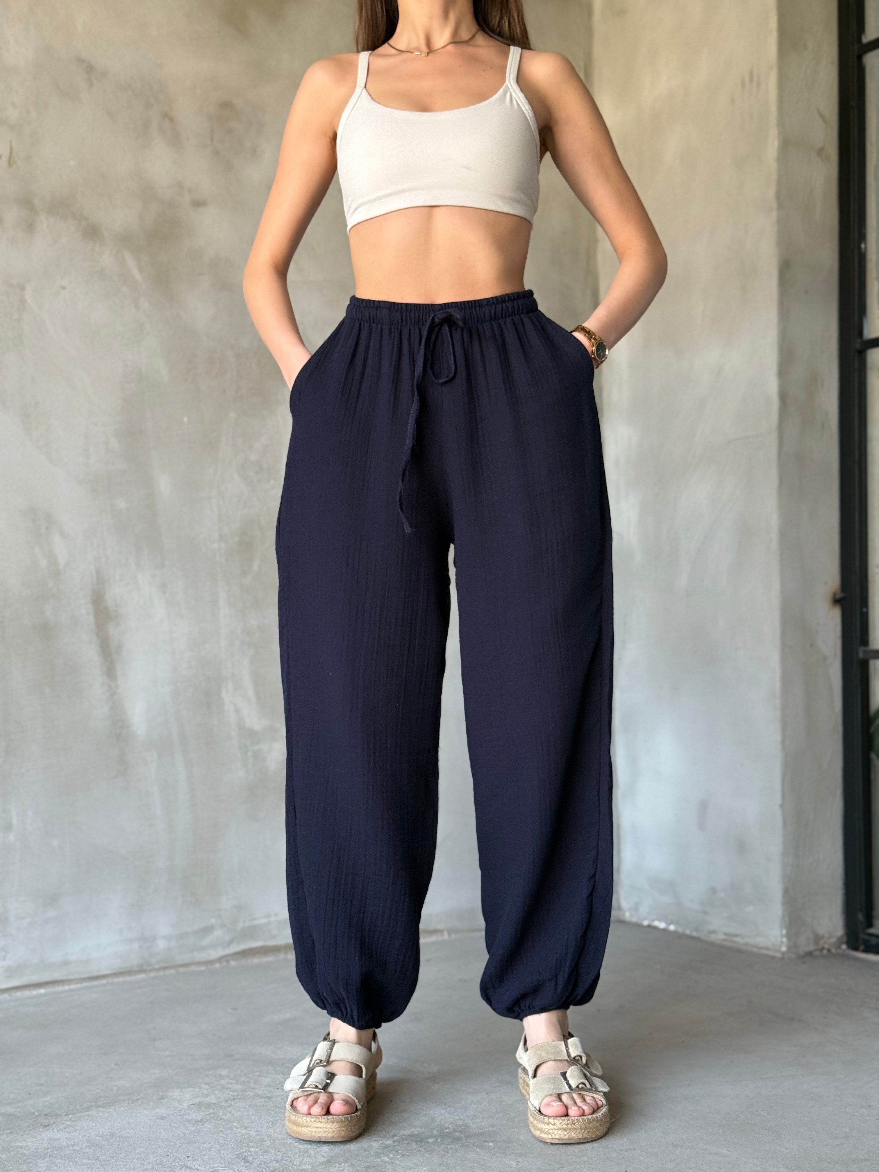 Müslin Balon Pantolon - Lacivert - Dominatrend