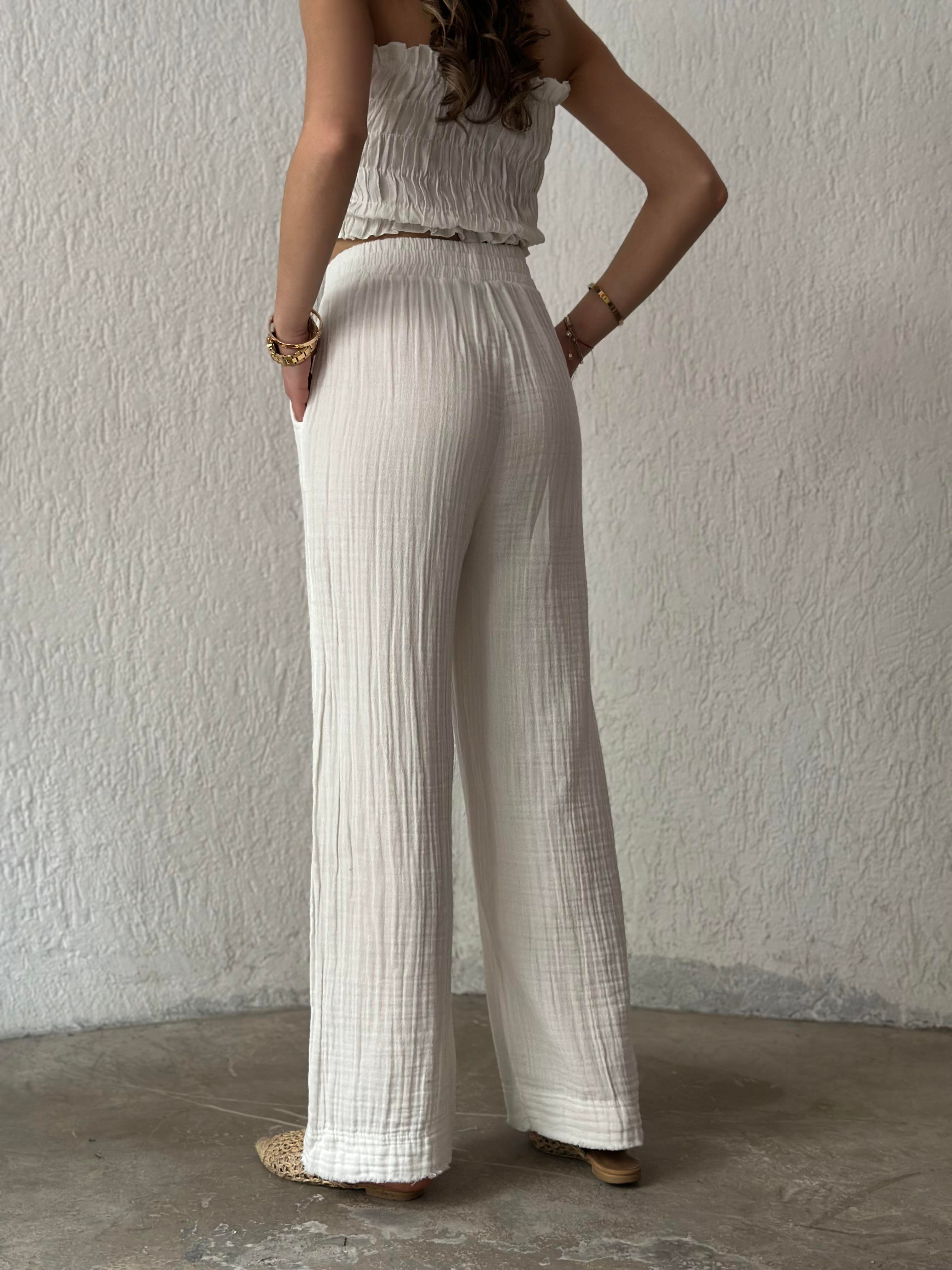Müslin Salaş Pantolon - Beyaz - Dominatrend
