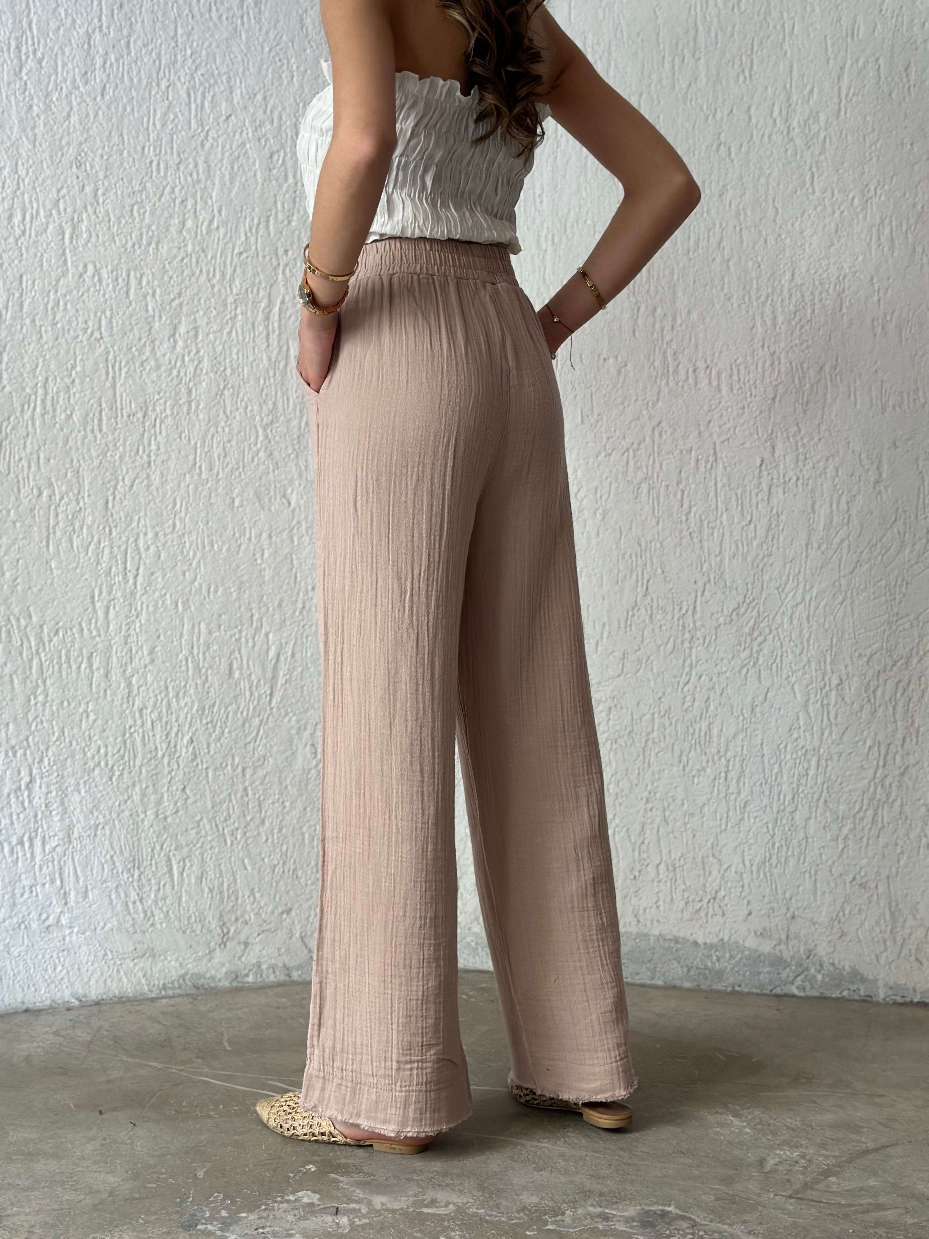 Müslin Salaş Pantolon - Vizon - Dominatrend