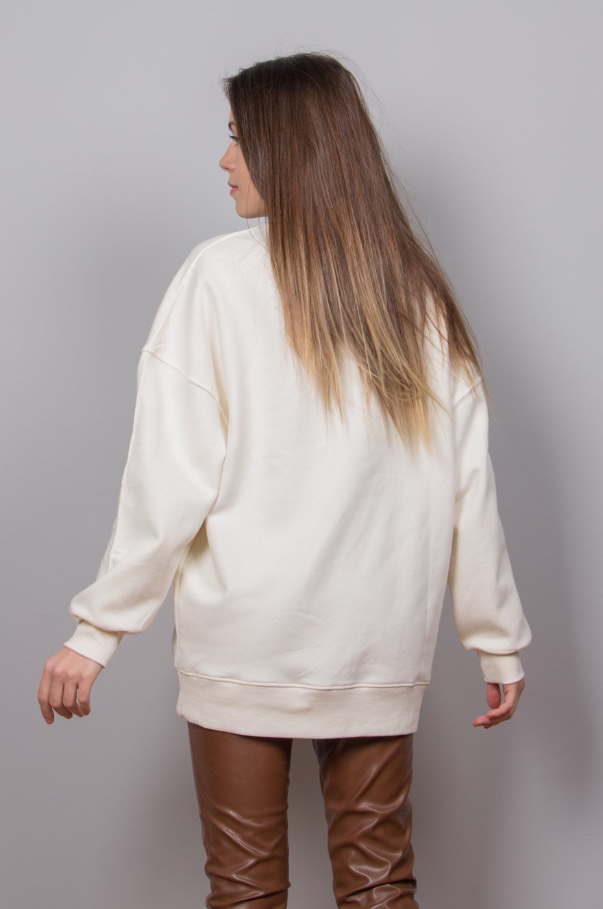 Nakışlı Mont Blanc Sweatshirt - Krem - Dominatrend