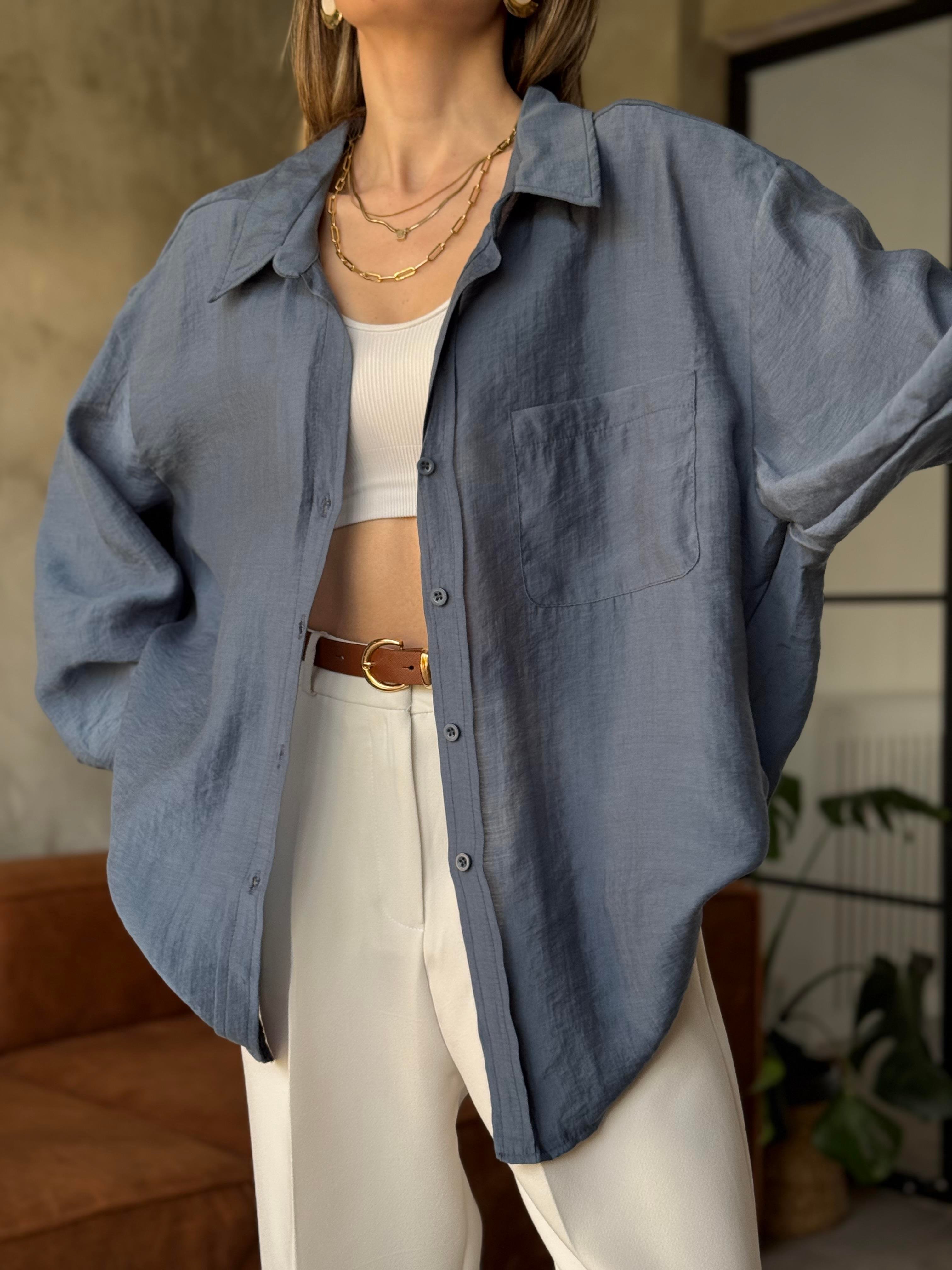 Oli Oversize Tencel Gömlek - İndigo - Dominatrend