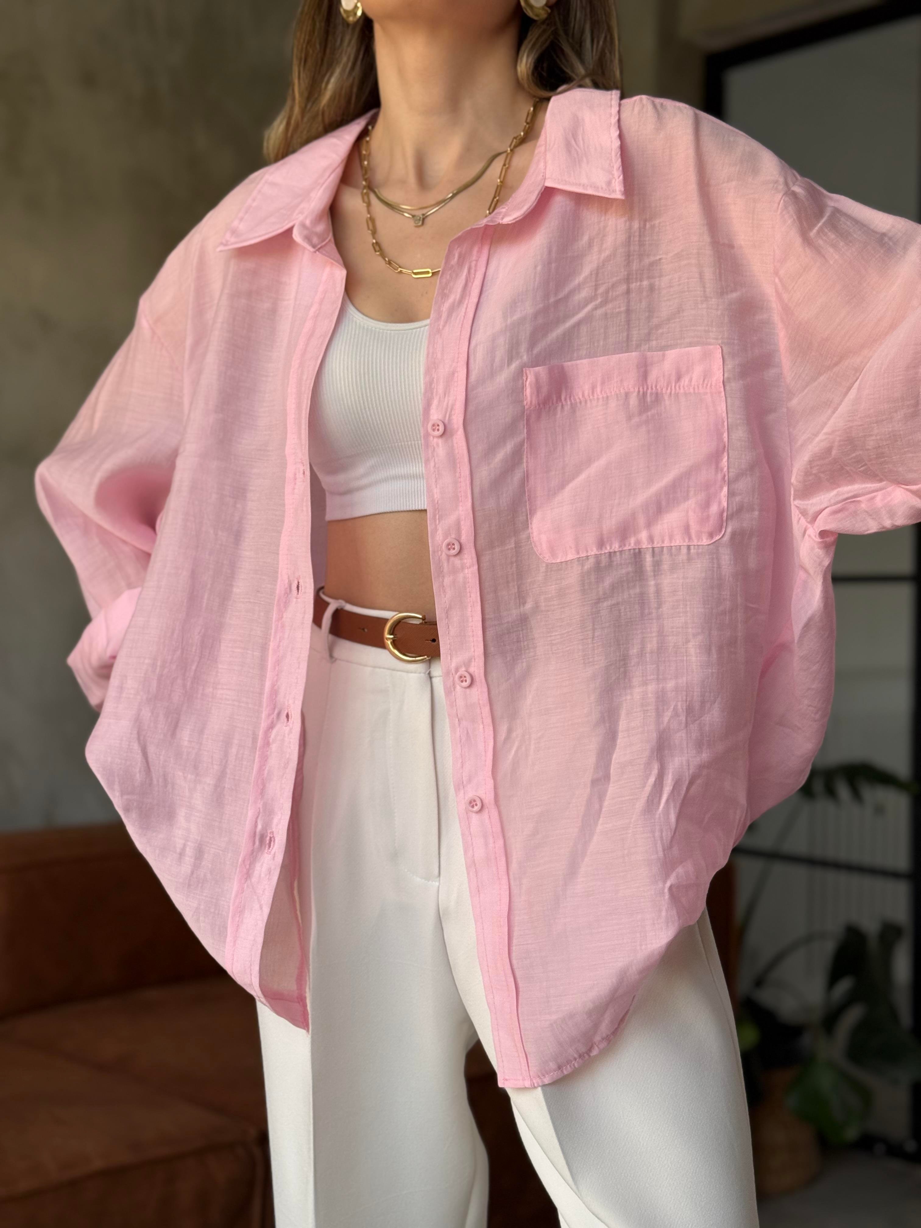 Oli Oversize Tencel Gömlek - Pembe - Dominatrend
