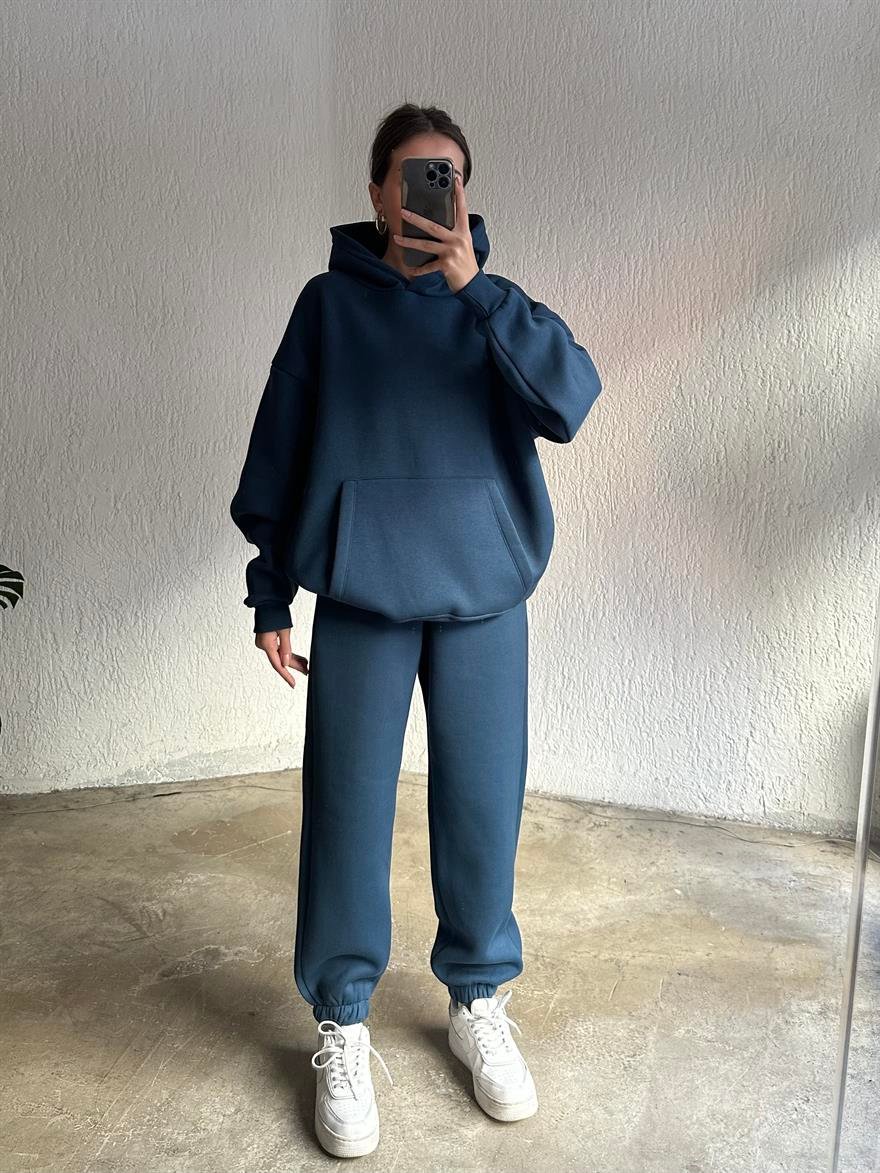 Oversize Basic Eşofman Takımı - İndigo - Dominatrend