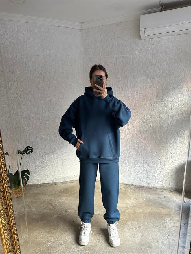 Oversize Basic Eşofman Takımı - İndigo - Dominatrend