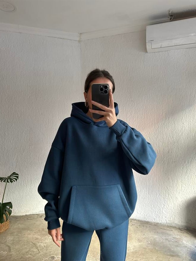 Oversize Basic Eşofman Takımı - İndigo - Dominatrend