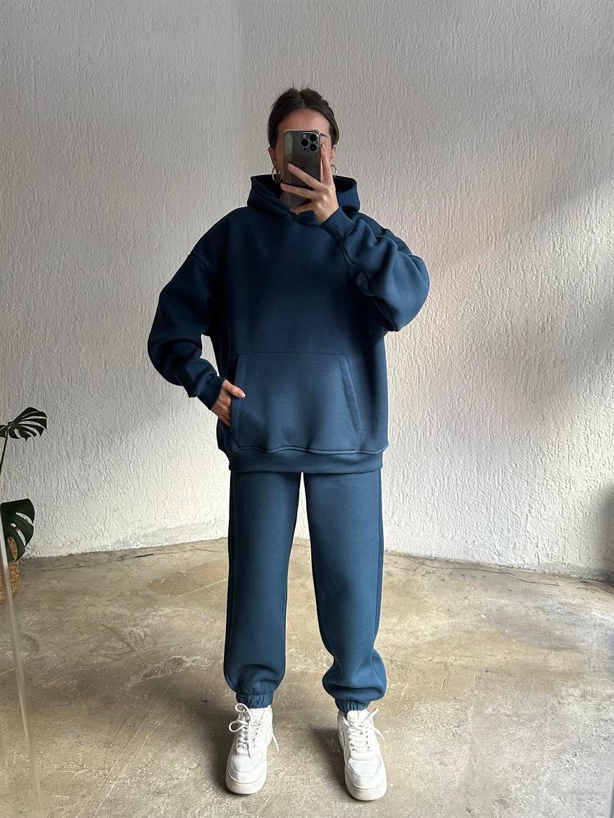 Oversize Basic Eşofman Takımı - İndigo - Dominatrend