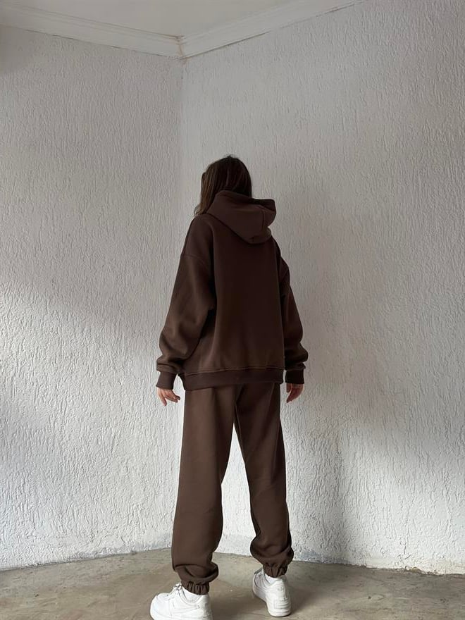 Oversize Basic Eşofman Takımı - Kahverengi - Dominatrend
