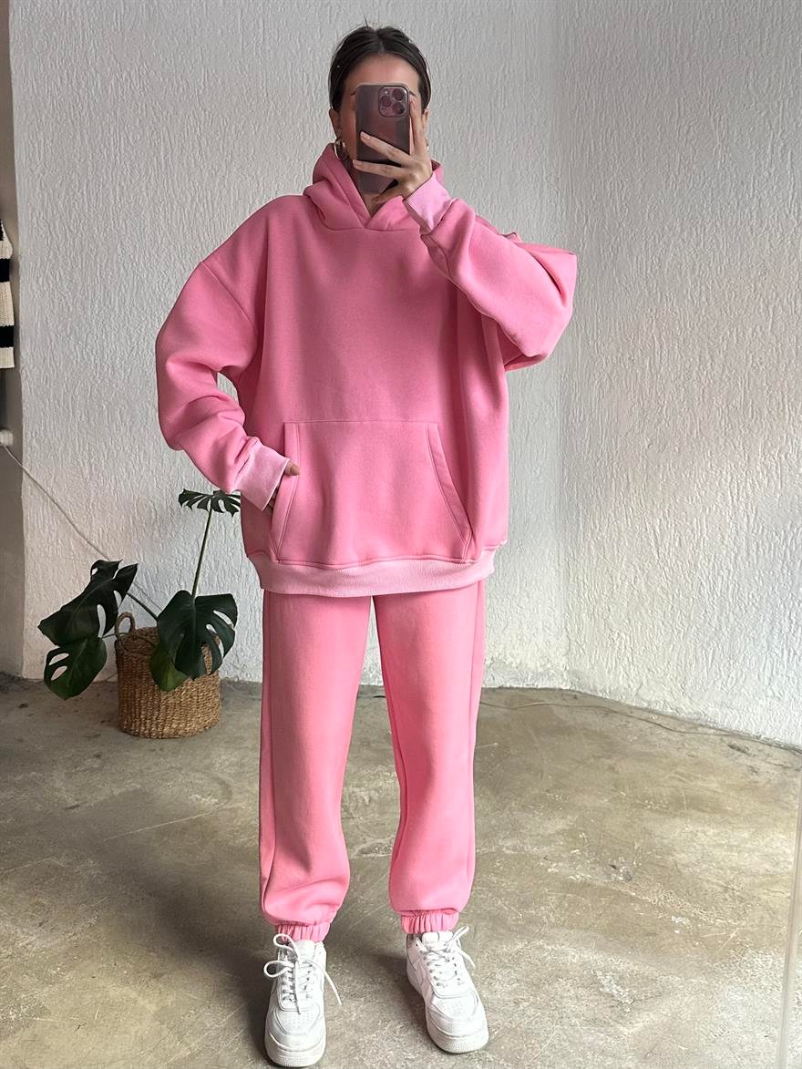 Oversize Basic Eşofman Takımı - Pembe - Dominatrend