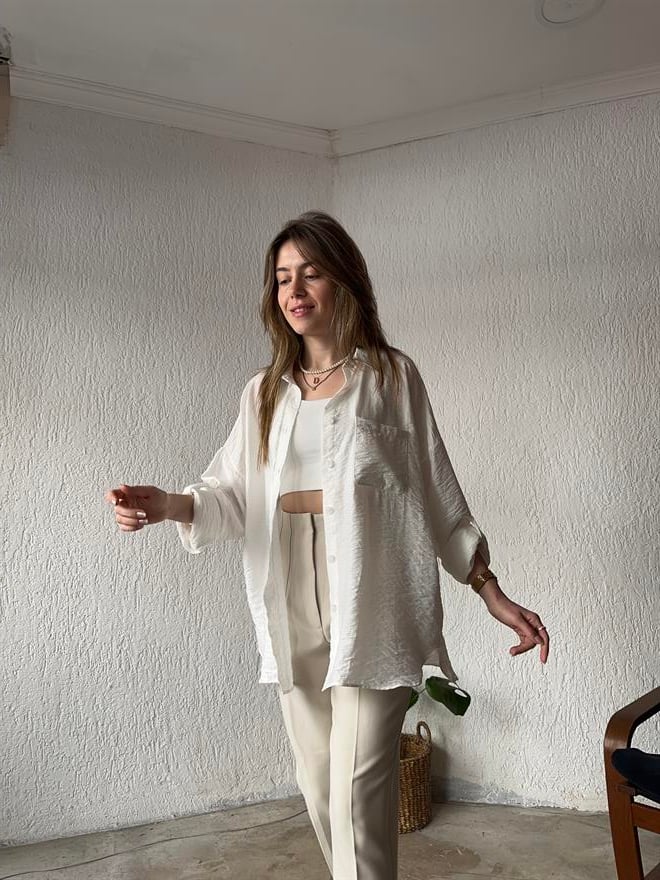 Oversize Beyaz Gömlek - Dominatrend