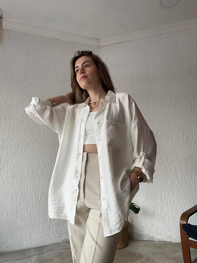 Oversize Beyaz Gömlek - Dominatrend