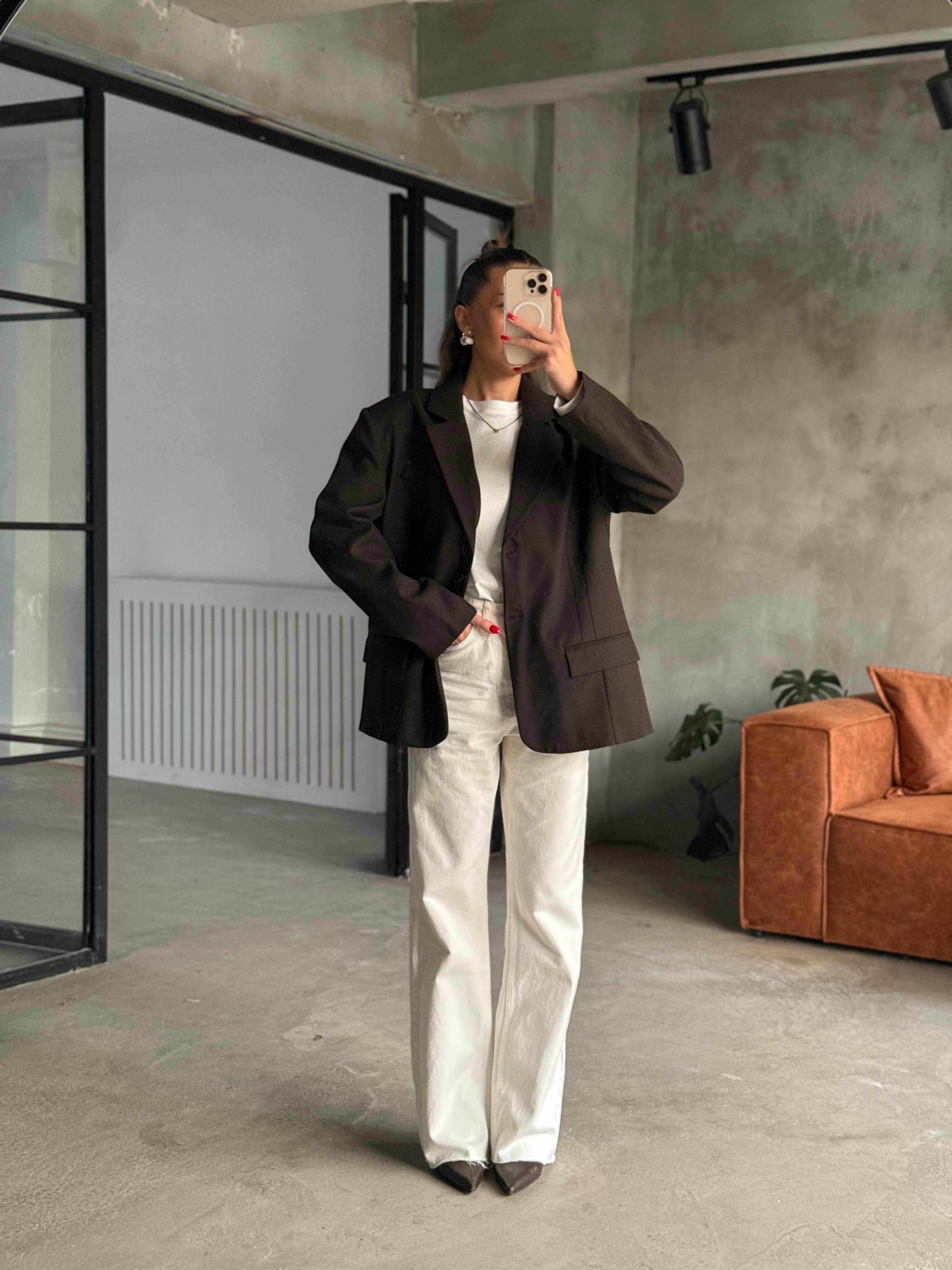 Oversize Blazer Ceket - Acı Kahve - Dominatrend