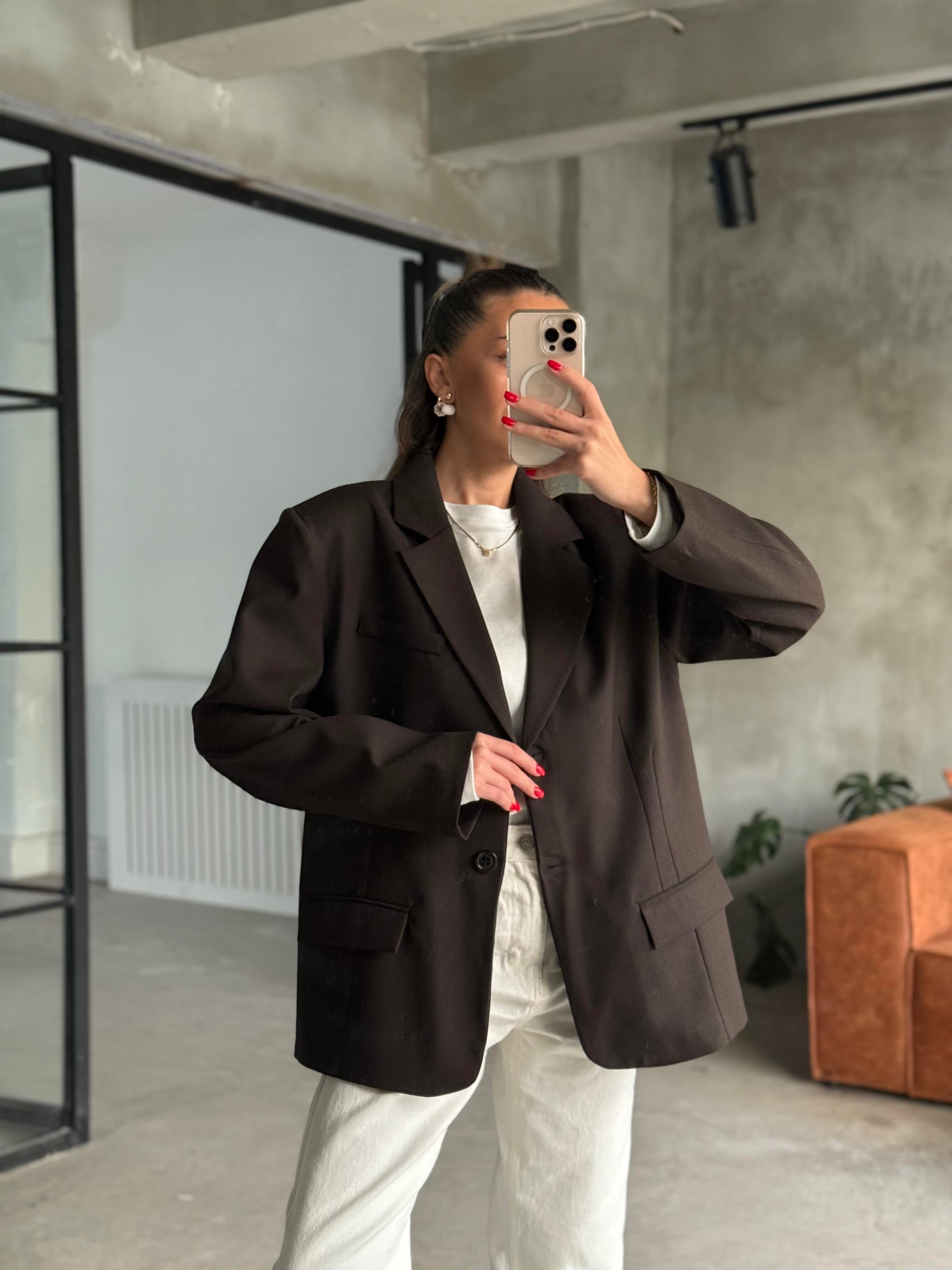 Oversize Blazer Ceket - Acı Kahve - Dominatrend