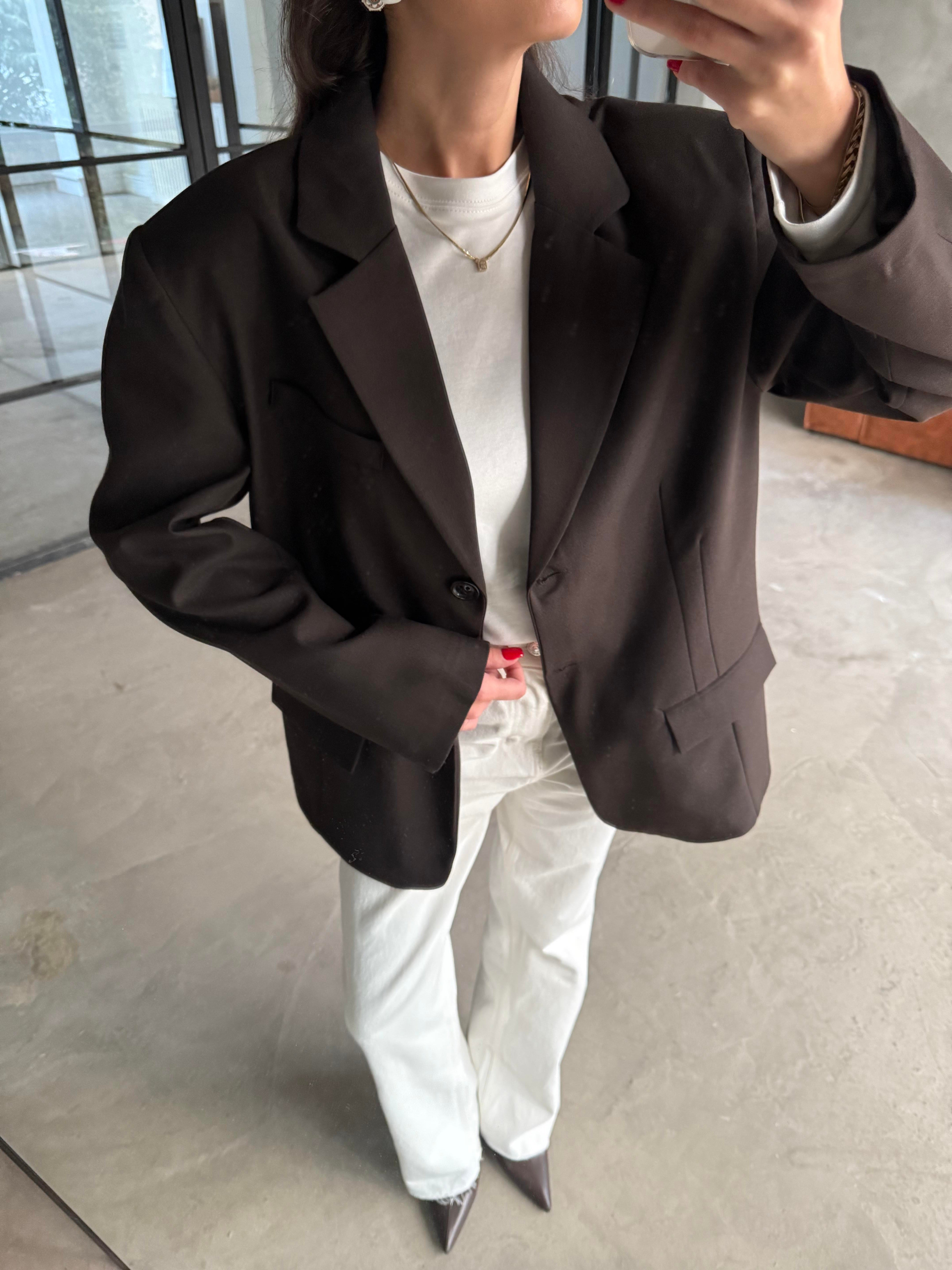 Oversize Blazer Ceket - Acı Kahve - Dominatrend