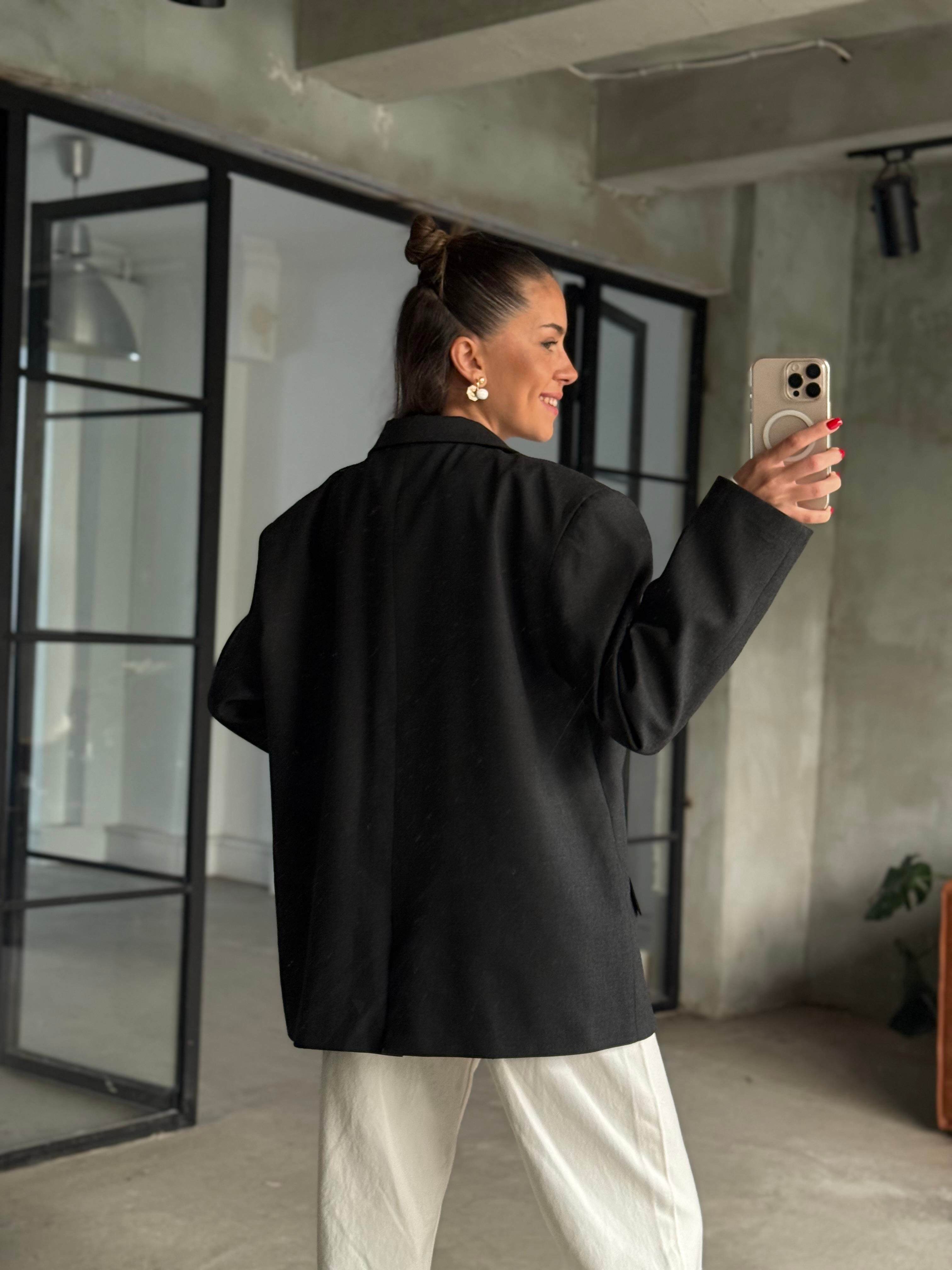Oversize Blazer Ceket - Antrasit - Dominatrend