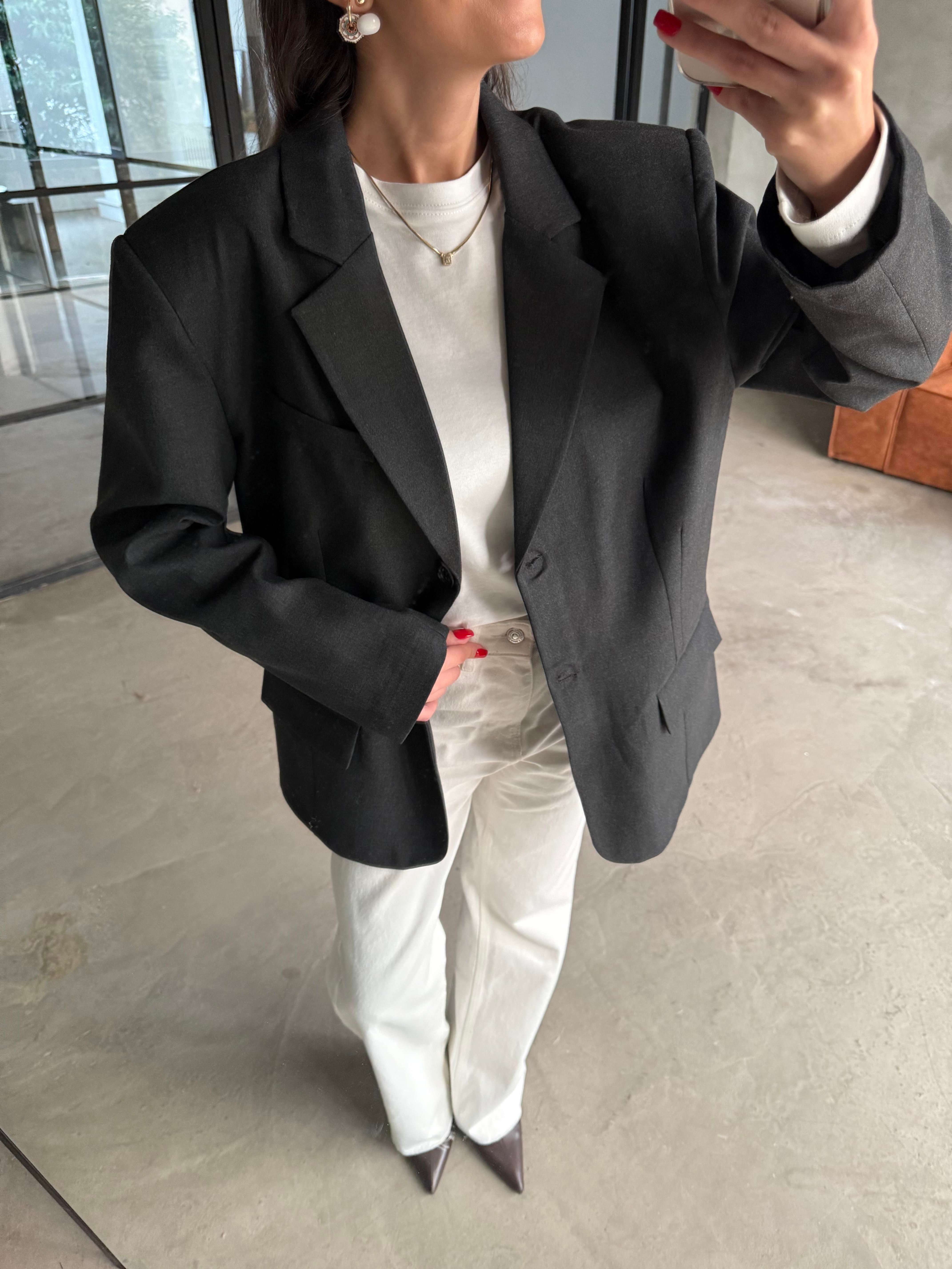 Oversize Blazer Ceket - Antrasit - Dominatrend