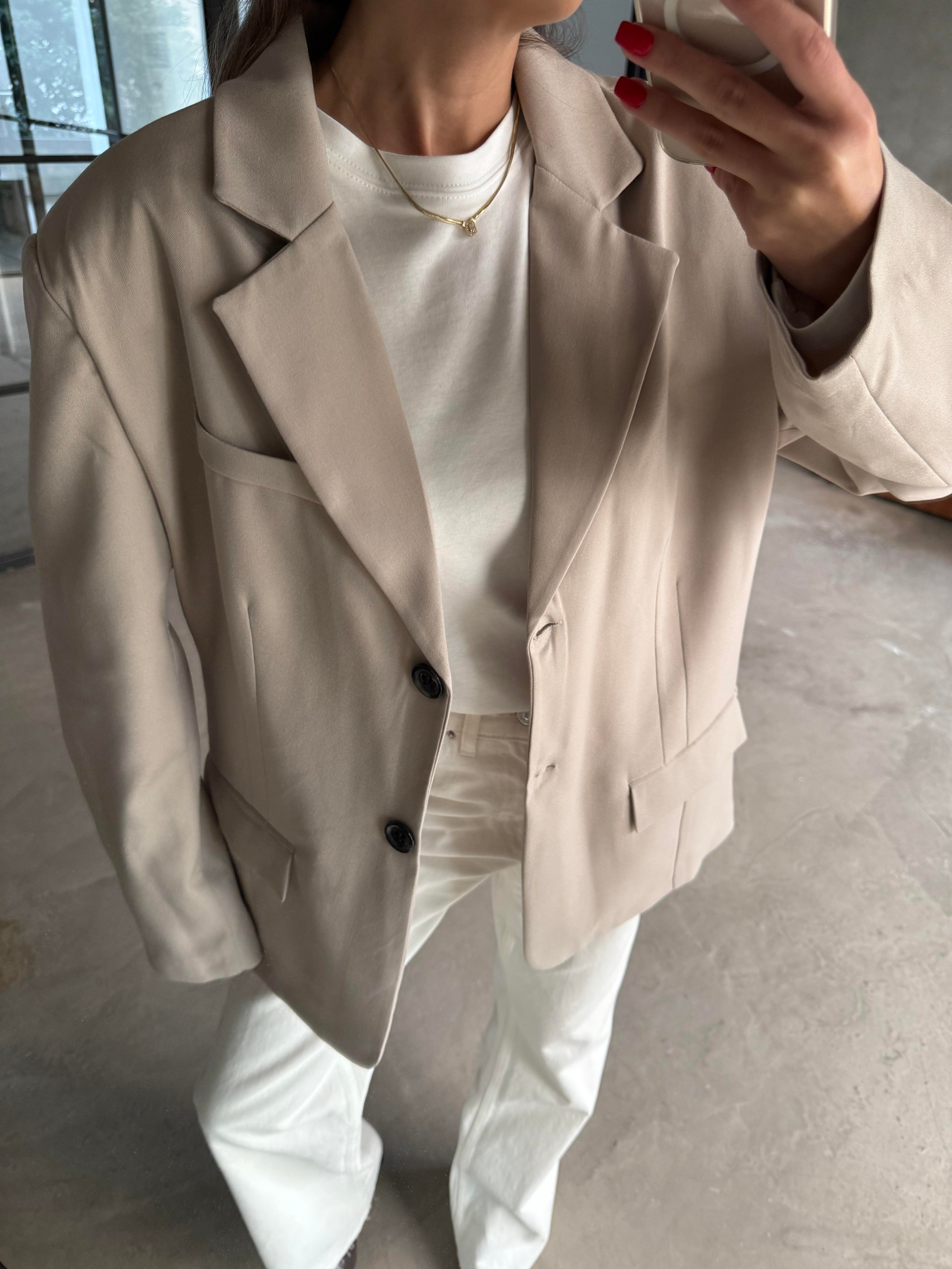 Oversize Blazer Ceket - Bej - Dominatrend