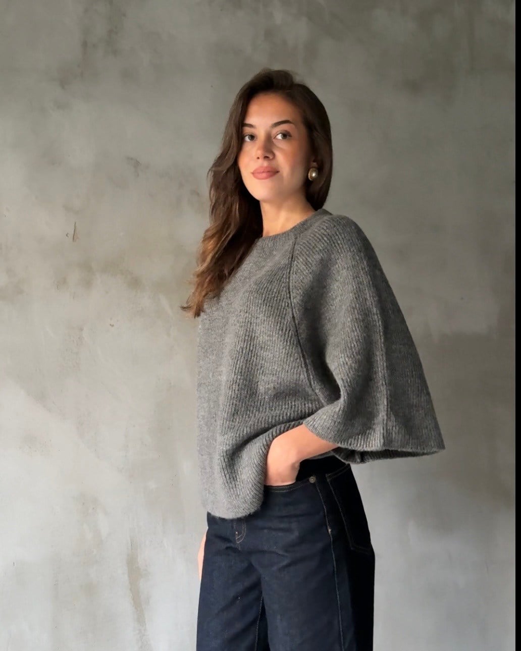 Oversize Fakir Kol Örme Kazak - Antrasit - Dominatrend
