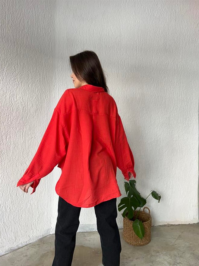 Oversize Keten Narçiçeği Gömlek - Dominatrend