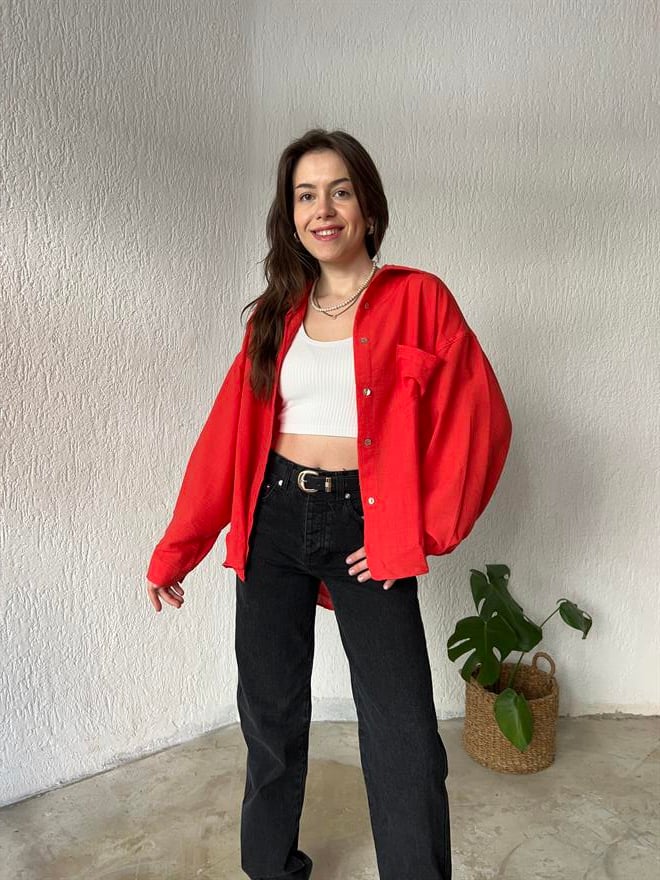 Oversize Keten Narçiçeği Gömlek - Dominatrend