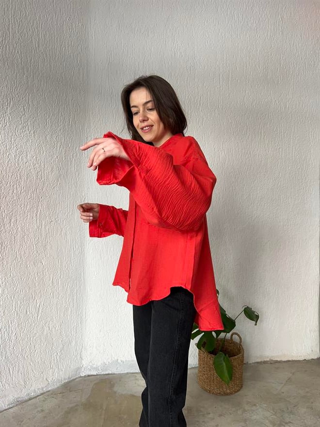 Oversize Keten Narçiçeği Gömlek - Dominatrend