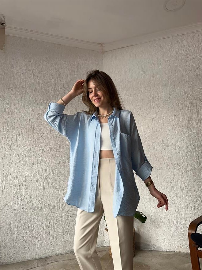 Oversize Mavi Gömlek - Dominatrend