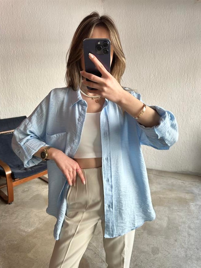 Oversize Mavi Gömlek - Dominatrend