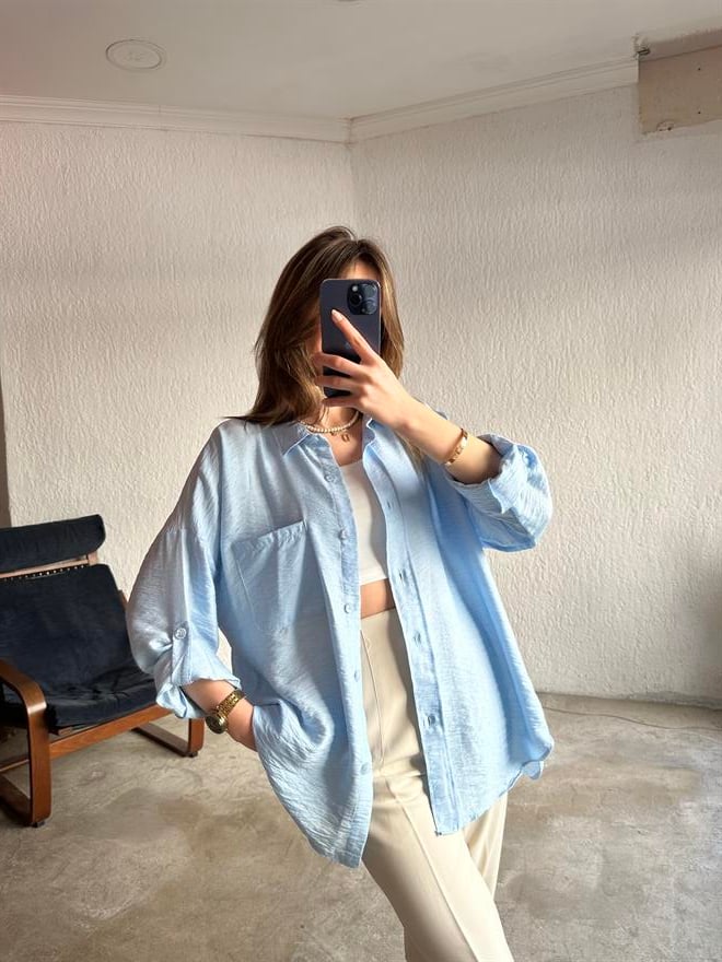 Oversize Mavi Gömlek - Dominatrend