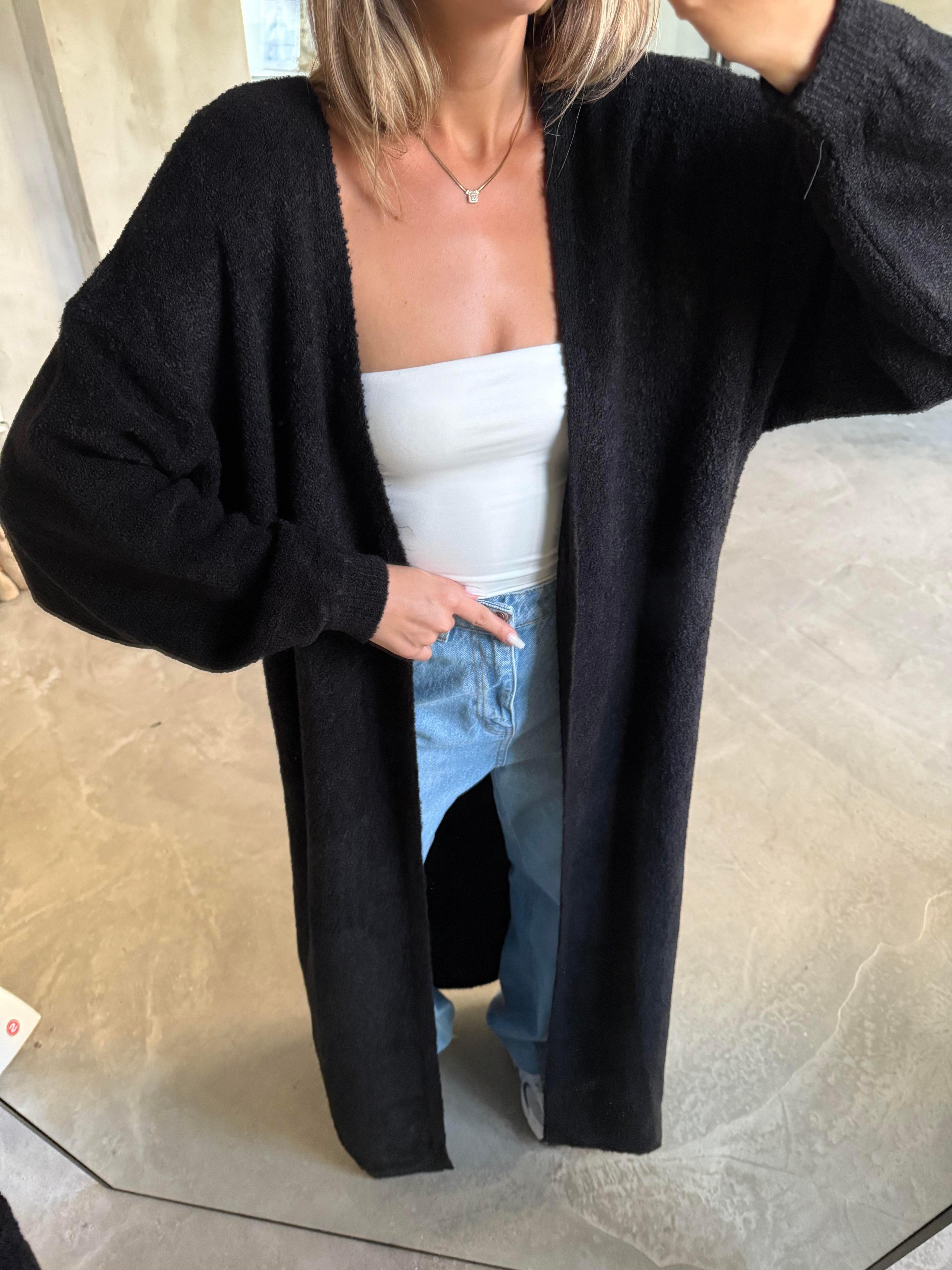 Oversize Maxi Boy Triko Hırka - Siyah - Dominatrend