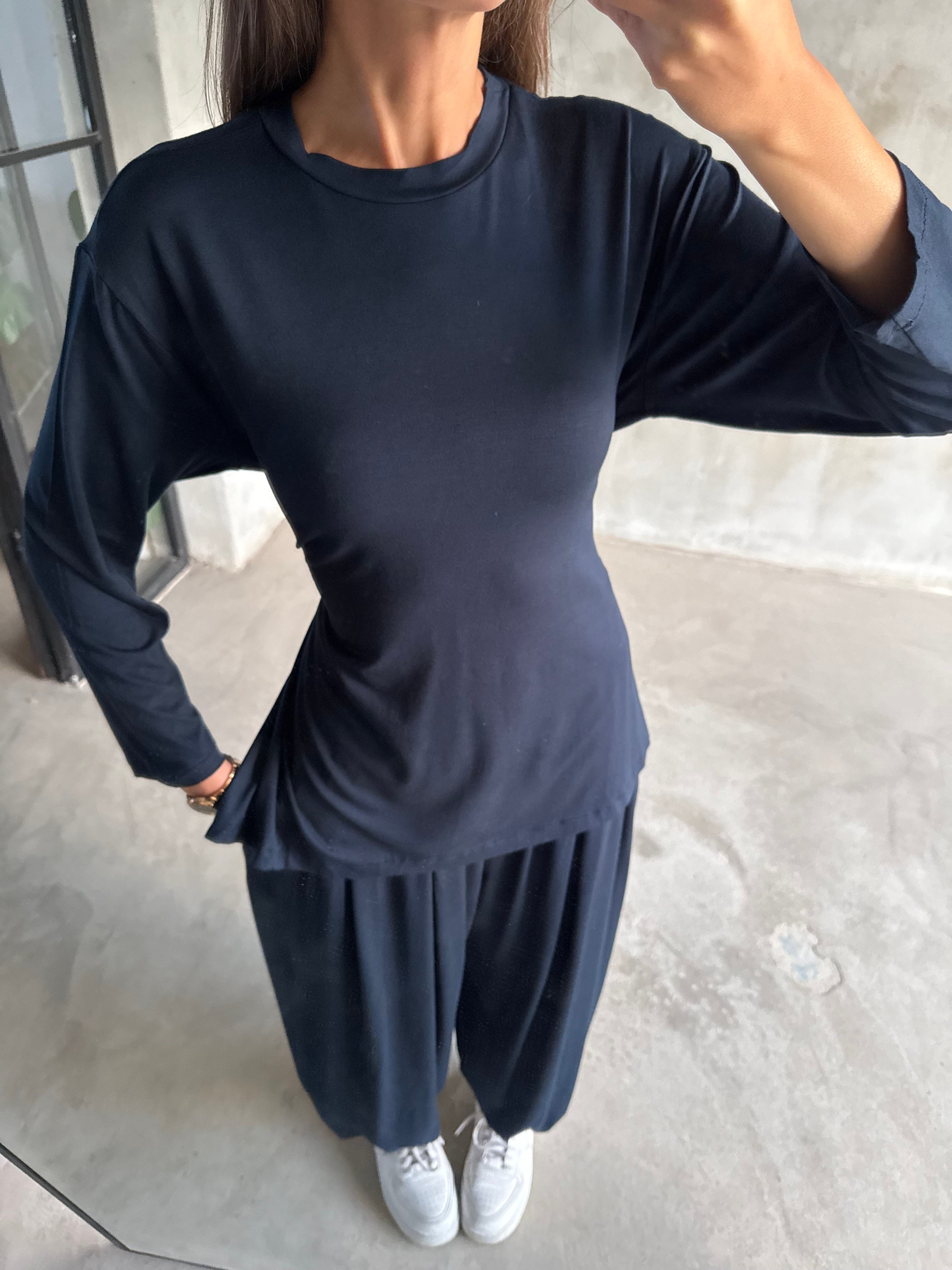 Oversize Şalvar Bağlamalı İkili Takım - Lacivert - Dominatrend