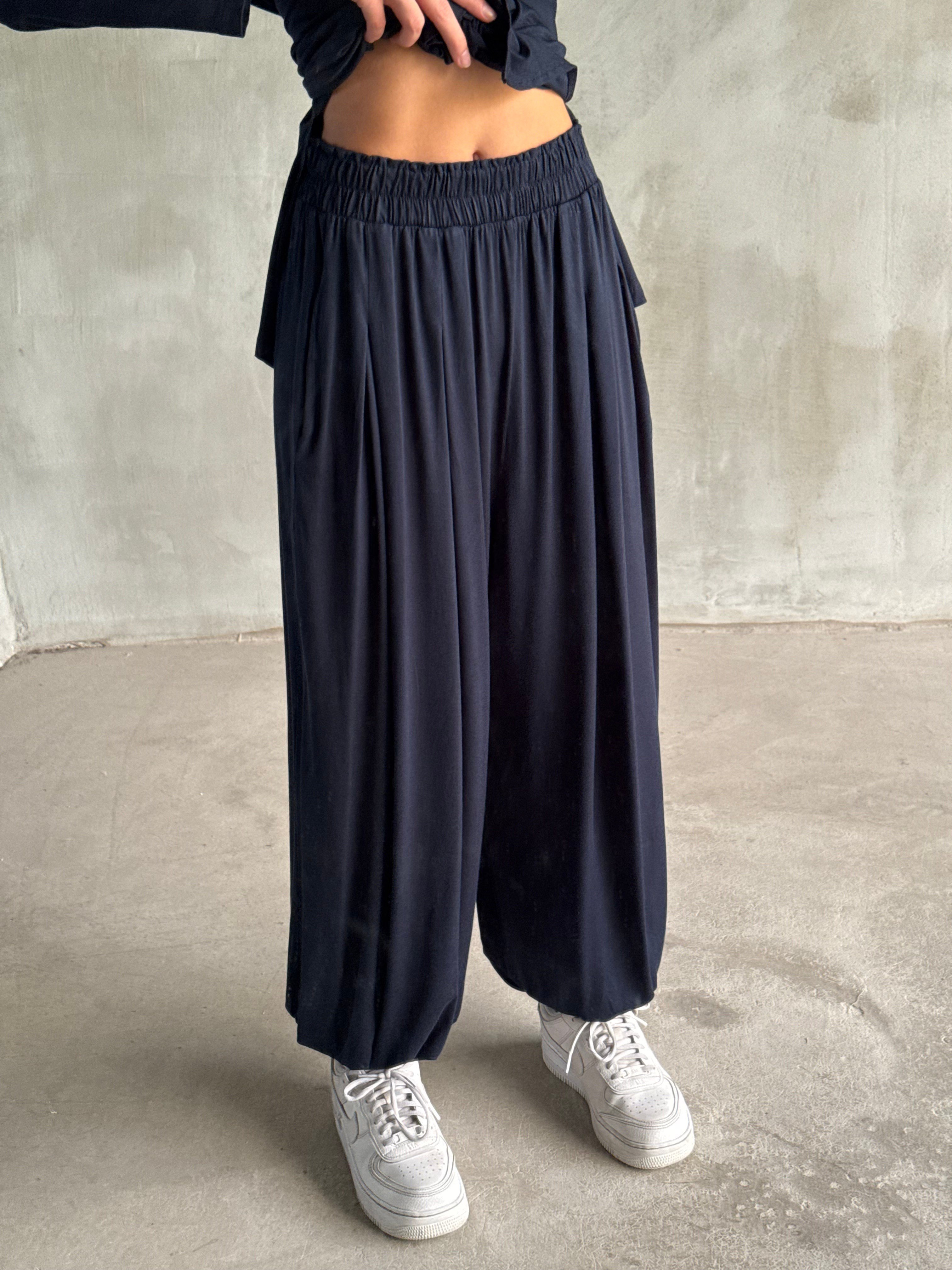 Oversize Şalvar Bağlamalı İkili Takım - Lacivert - Dominatrend