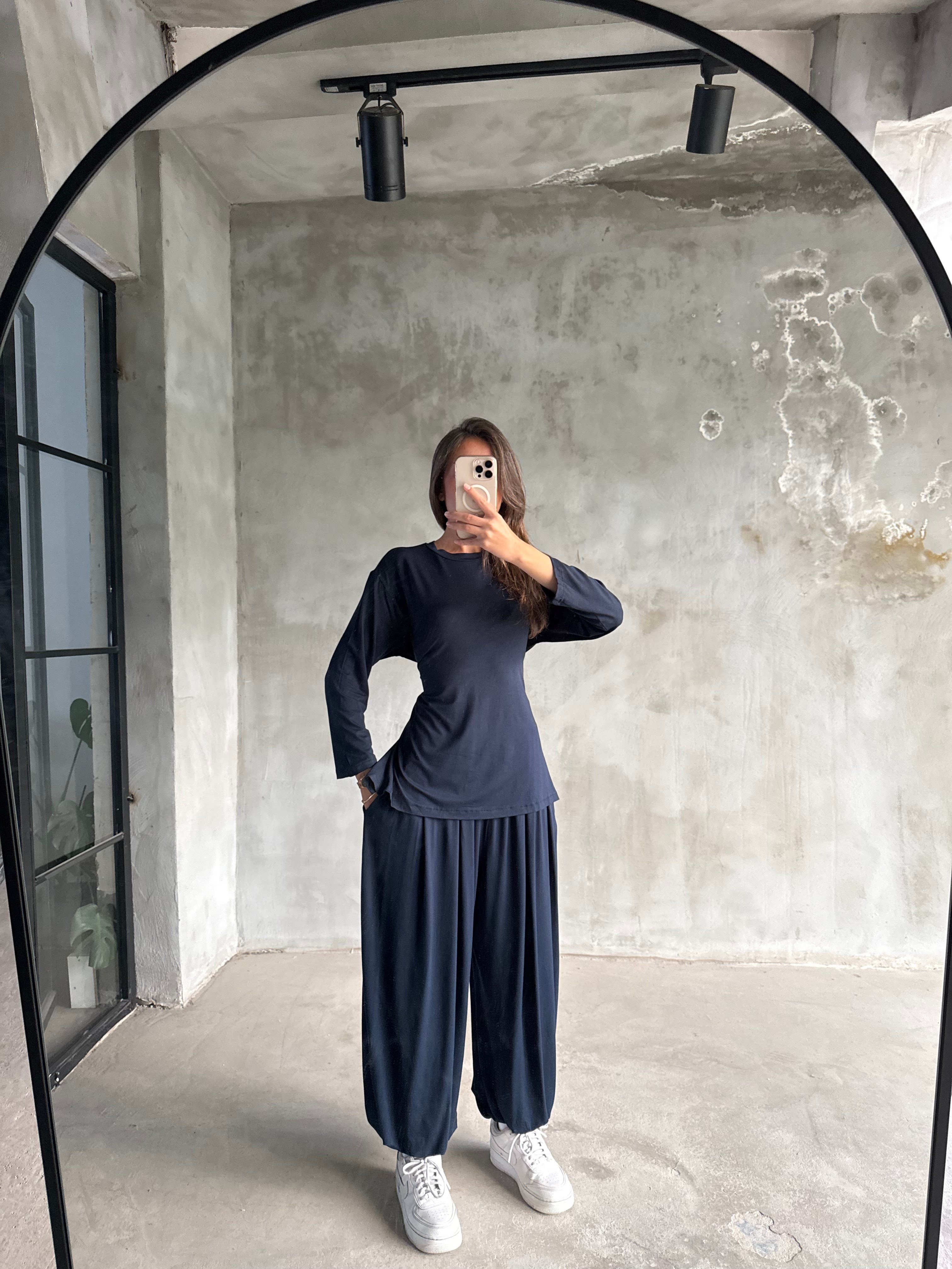 Oversize Şalvar Bağlamalı İkili Takım - Lacivert - Dominatrend