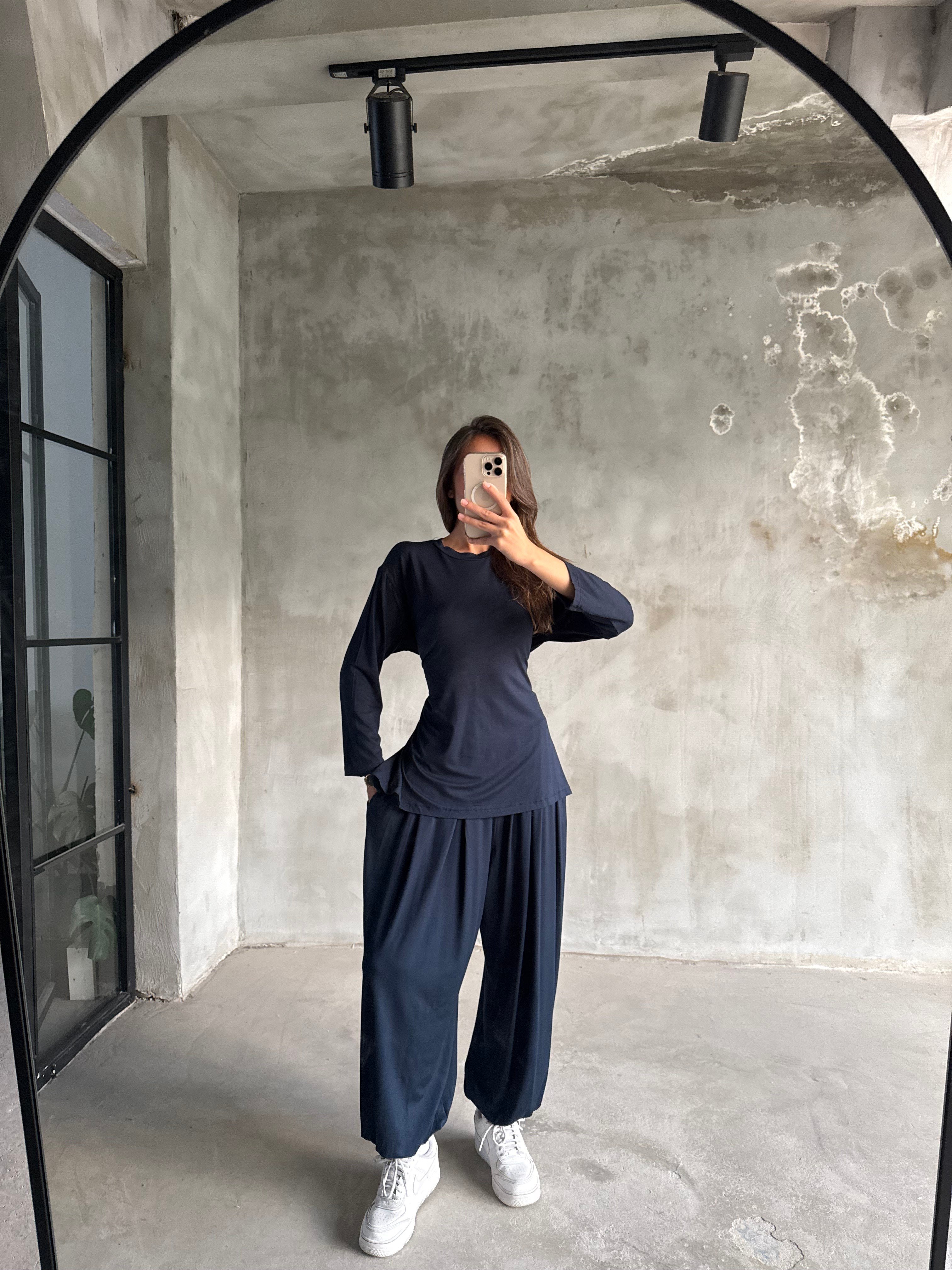 Oversize Şalvar Bağlamalı İkili Takım - Lacivert - Dominatrend
