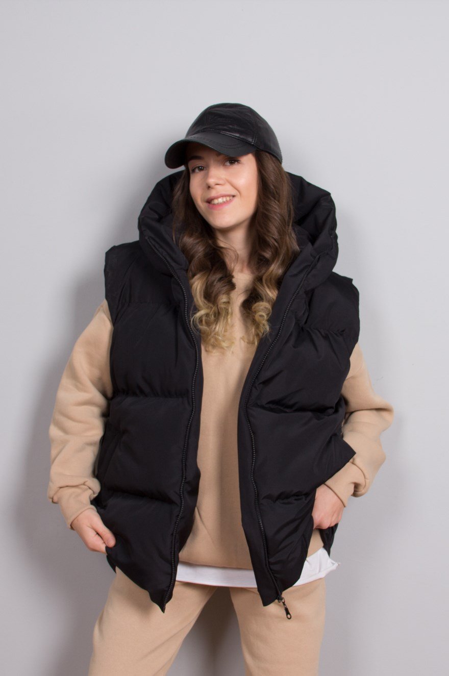 Oversize Şişme Yelek - Siyah - Dominatrend