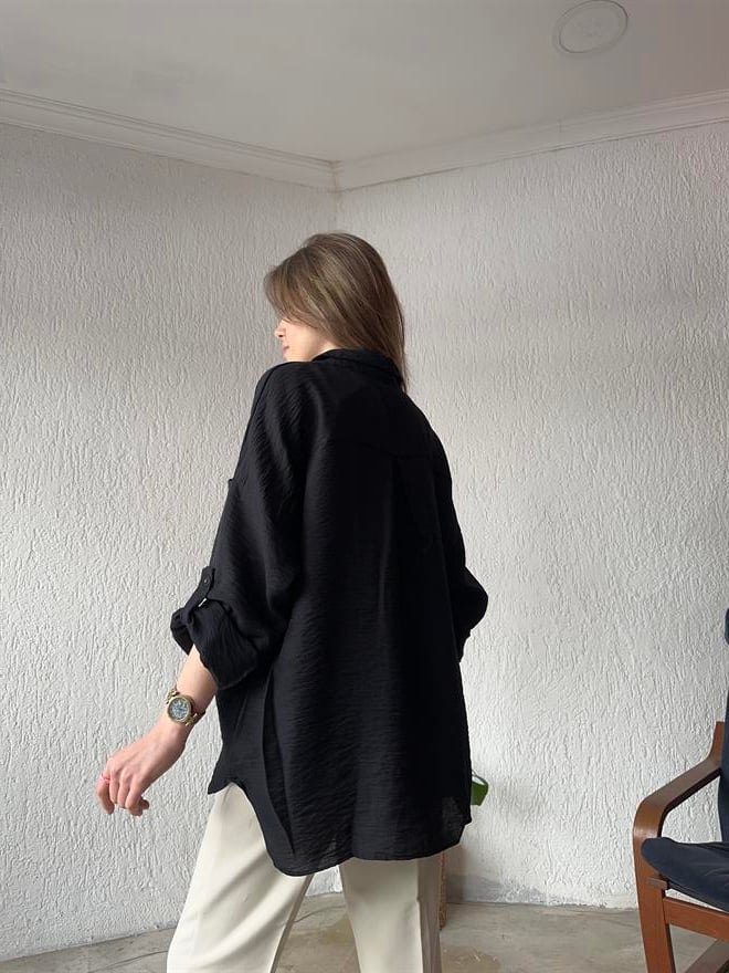 Oversize Siyah Gömlek - Dominatrend