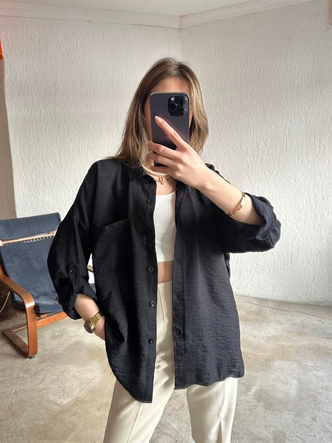 Oversize Siyah Gömlek - Dominatrend