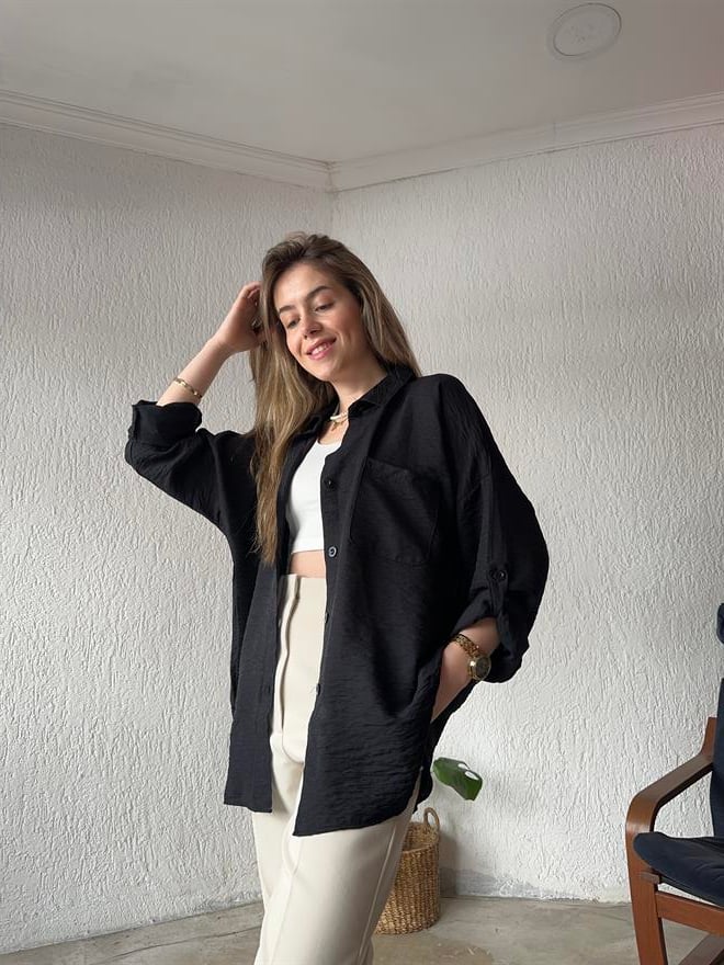 Oversize Siyah Gömlek - Dominatrend