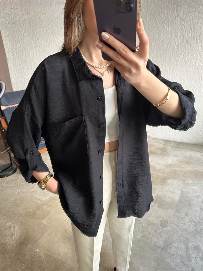 Oversize Siyah Gömlek - Dominatrend