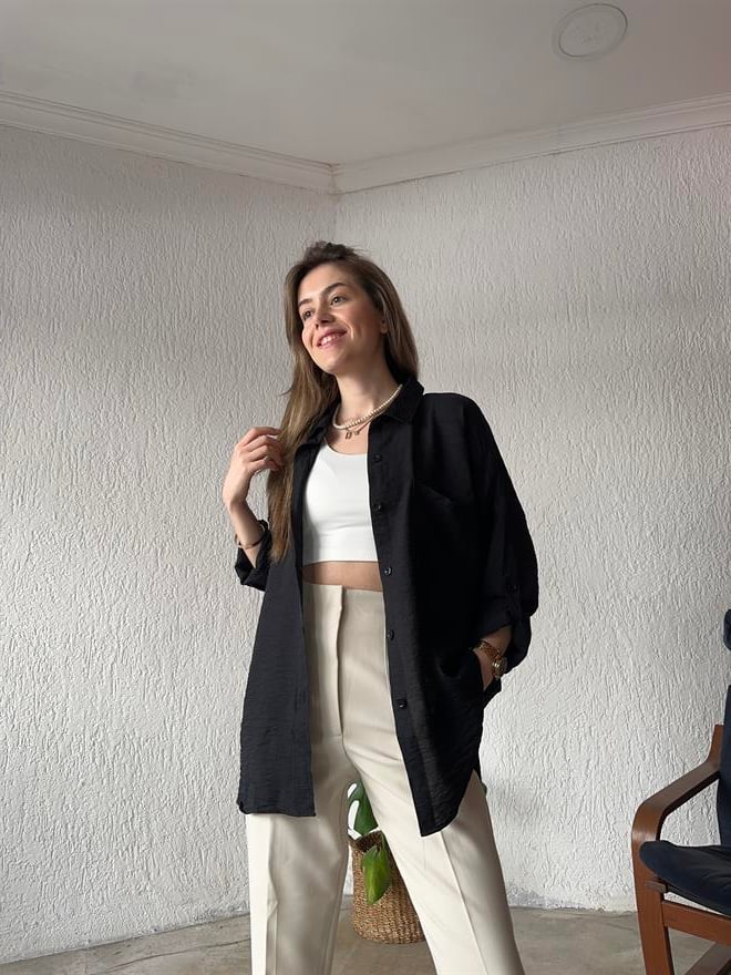 Oversize Siyah Gömlek - Dominatrend