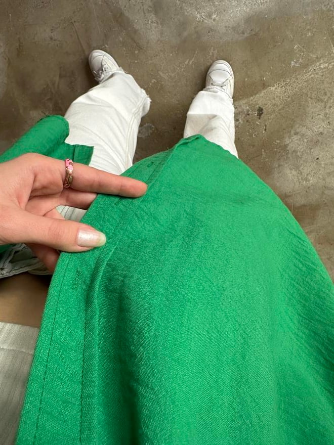 Oversize Tek Cepli Keten Gömlek - Bej - Dominatrend