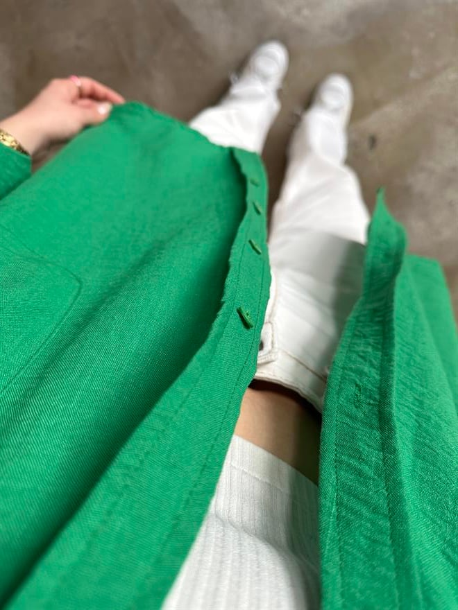 Oversize Tek Cepli Keten Gömlek - Bej - Dominatrend