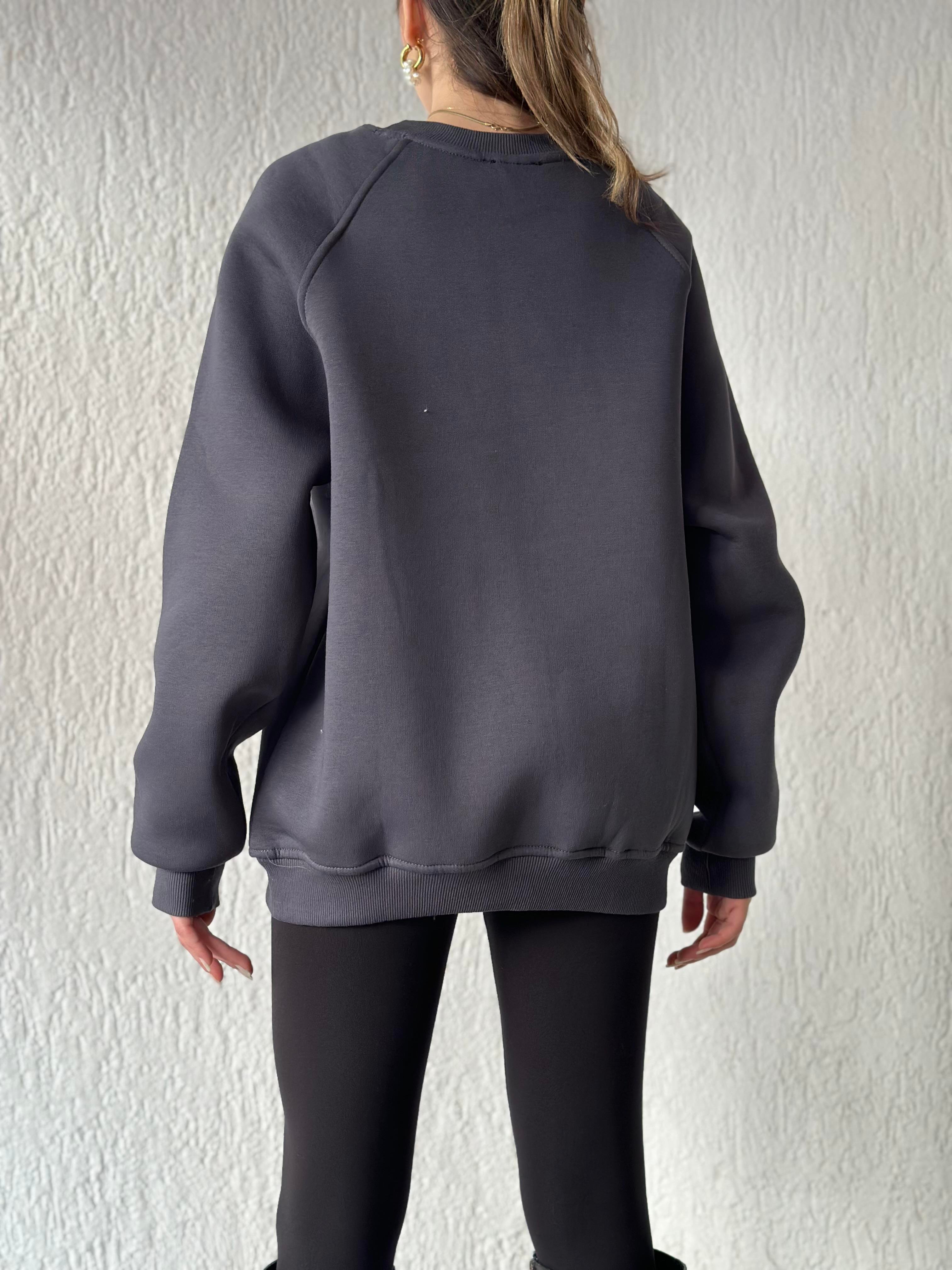 Oversize Uzun Sweatshirt - Antrasit - Dominatrend