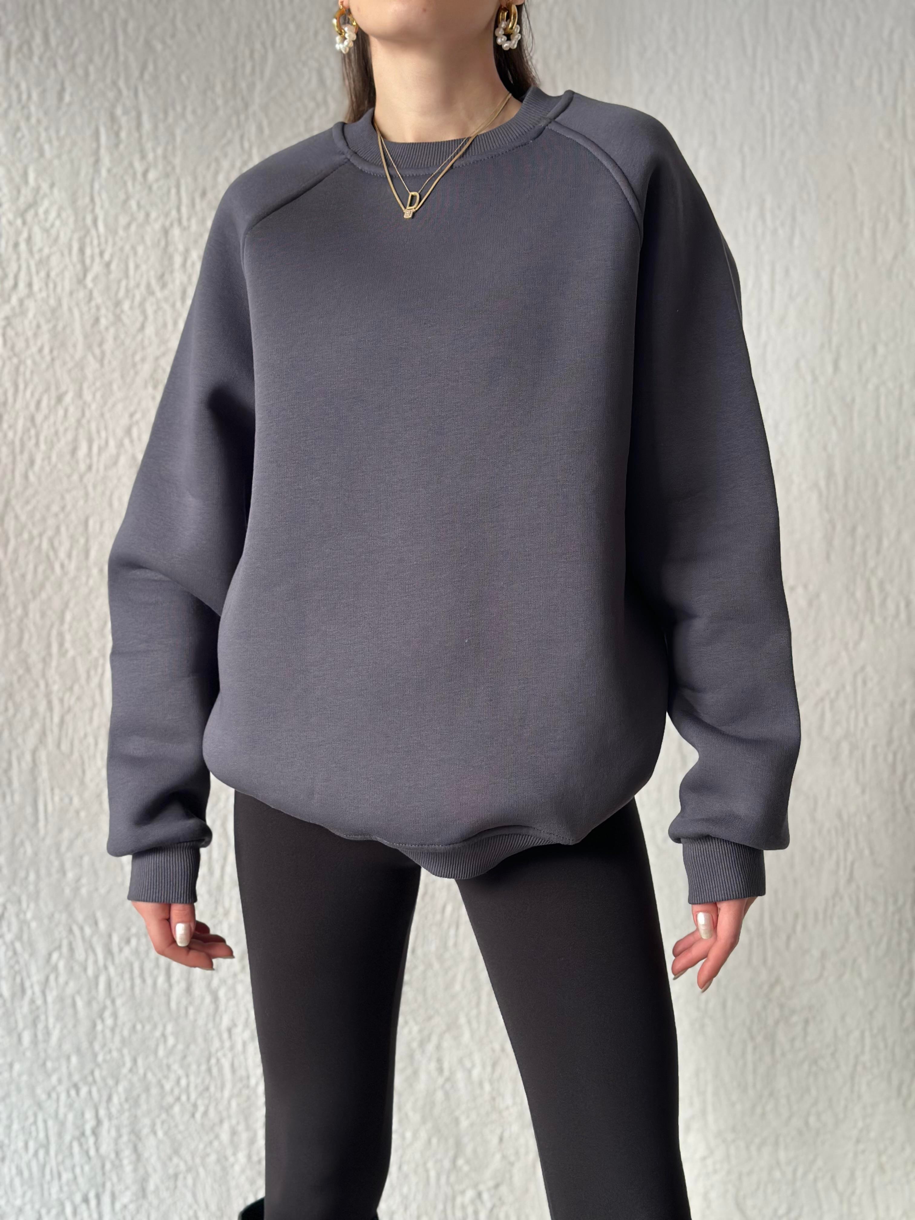 Oversize Uzun Sweatshirt - Antrasit - Dominatrend