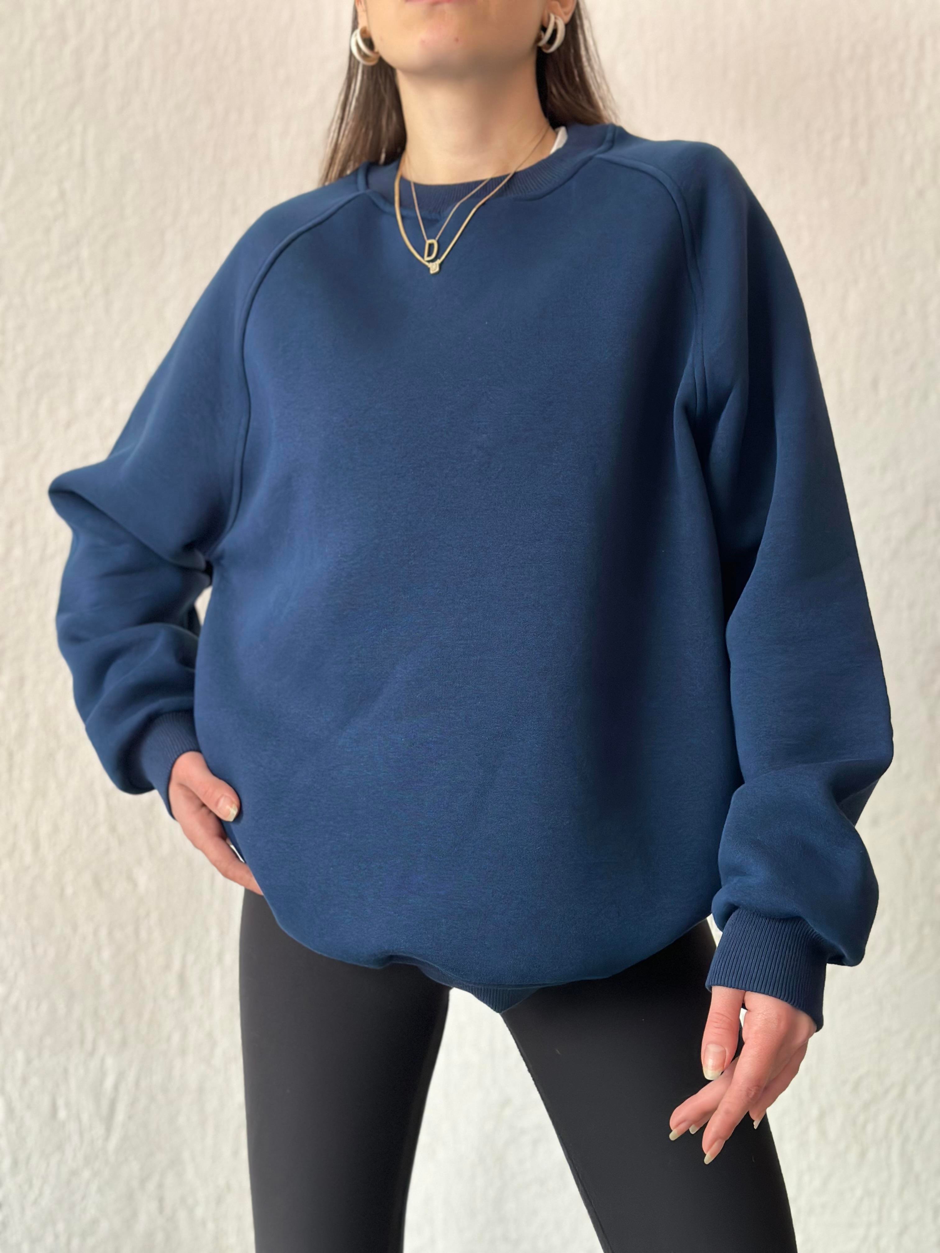 Oversize Uzun Sweatshirt - Lacivert - Dominatrend