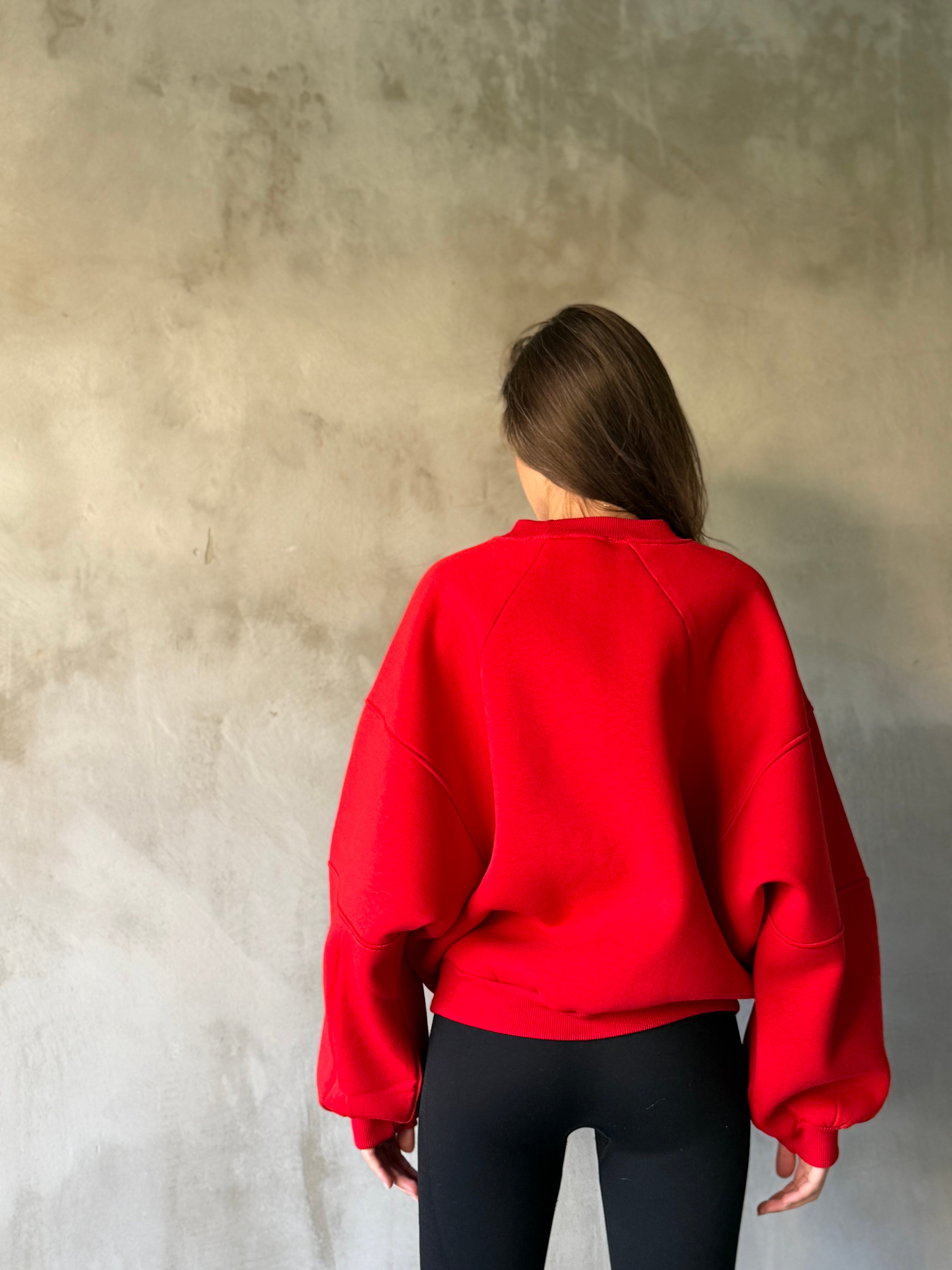 Oversize Yarasa Kol Sweatshirt - Kırmızı - Dominatrend