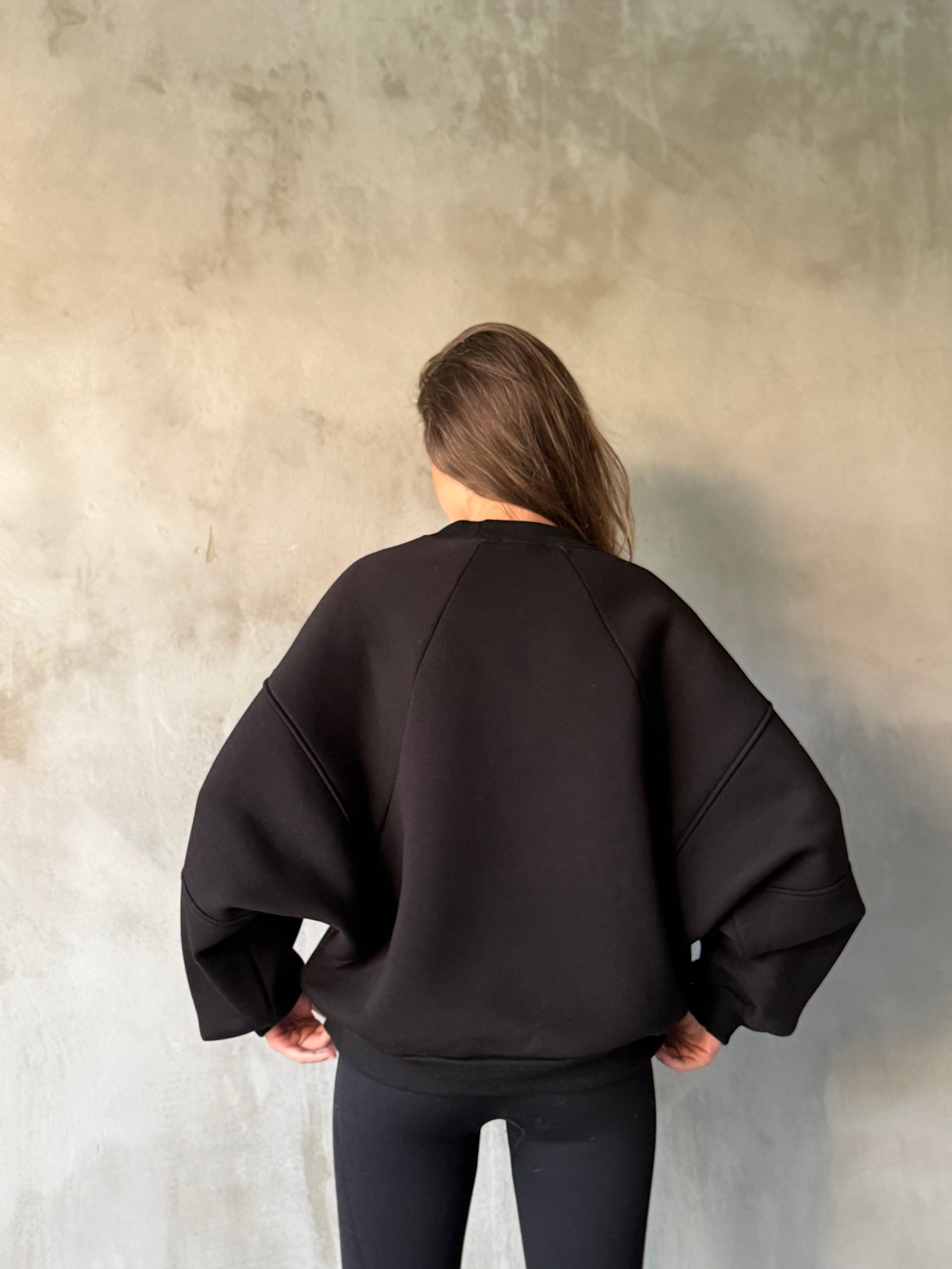 Oversize Yarasa Kol Sweatshirt - Siyah - Dominatrend
